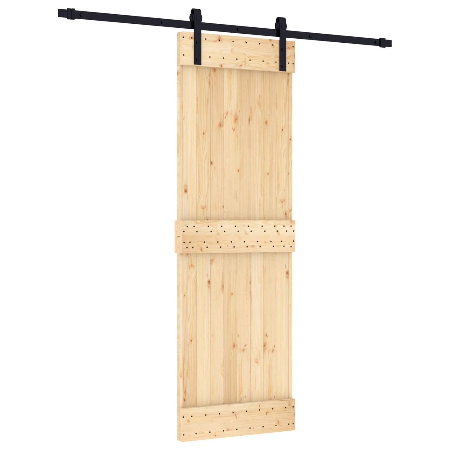 Csúszó ajtó Természetes és Fekete 70 x 210 cm Szilárd Fenyőfa