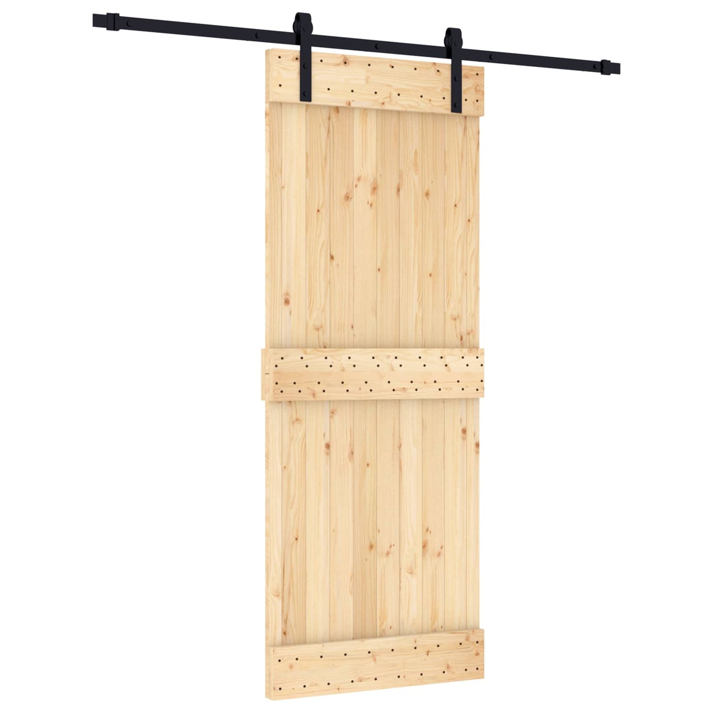 Csúszó ajtó Természetes és Fekete 80 x 210 cm Szilárd Fenyőfa