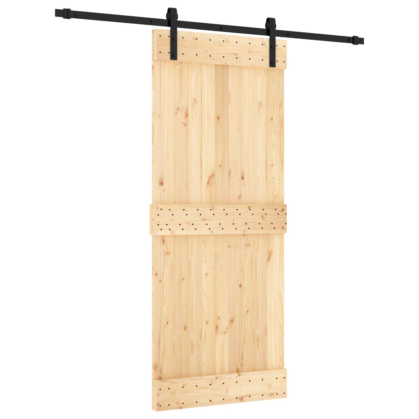 Csúszó ajtó Természetes és Fekete 85 x 210 cm Szilárd Fenyőfa