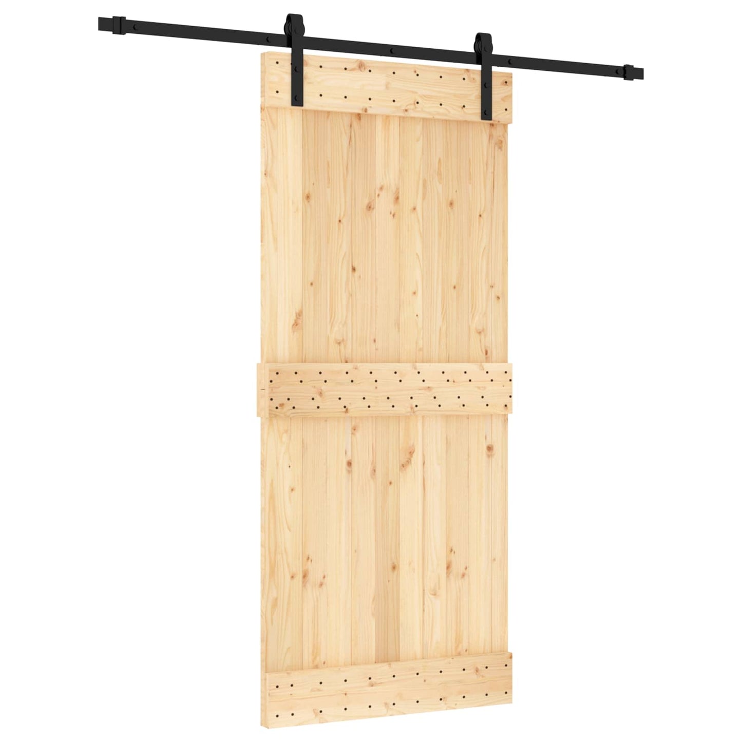 Csúszó ajtó Természetes és Fekete 90 x 210 cm Szilárd Fenyőfa