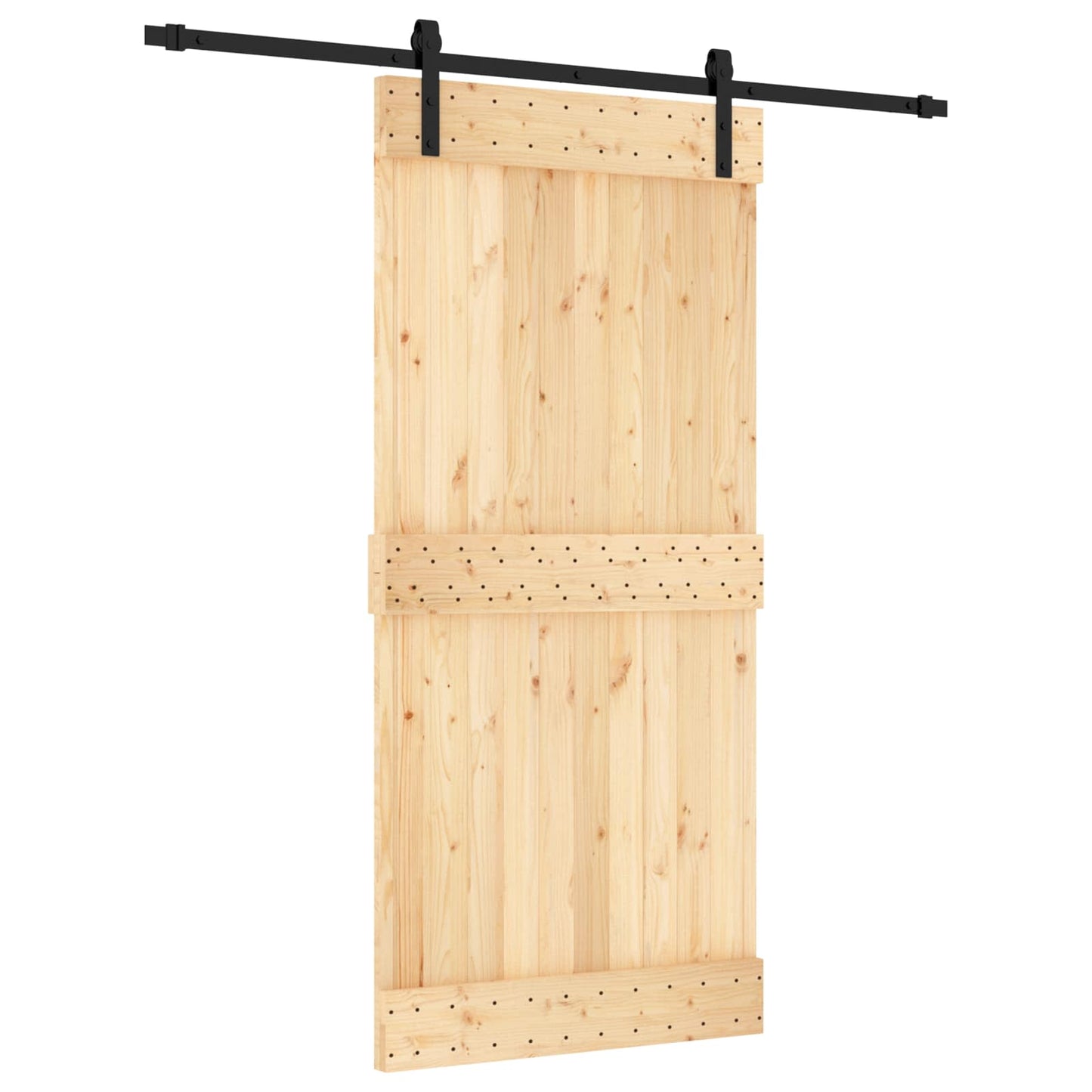 Csúszó ajtó Természetes és Fekete 95 x 210 cm Szilárd Fenyőfa