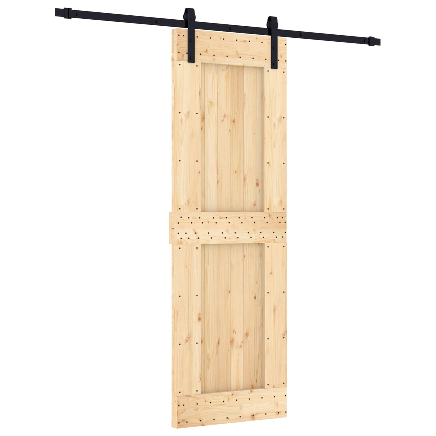 Csúszó ajtó Természetes és Fekete 70 x 210 cm Szilárd Fenyőfa