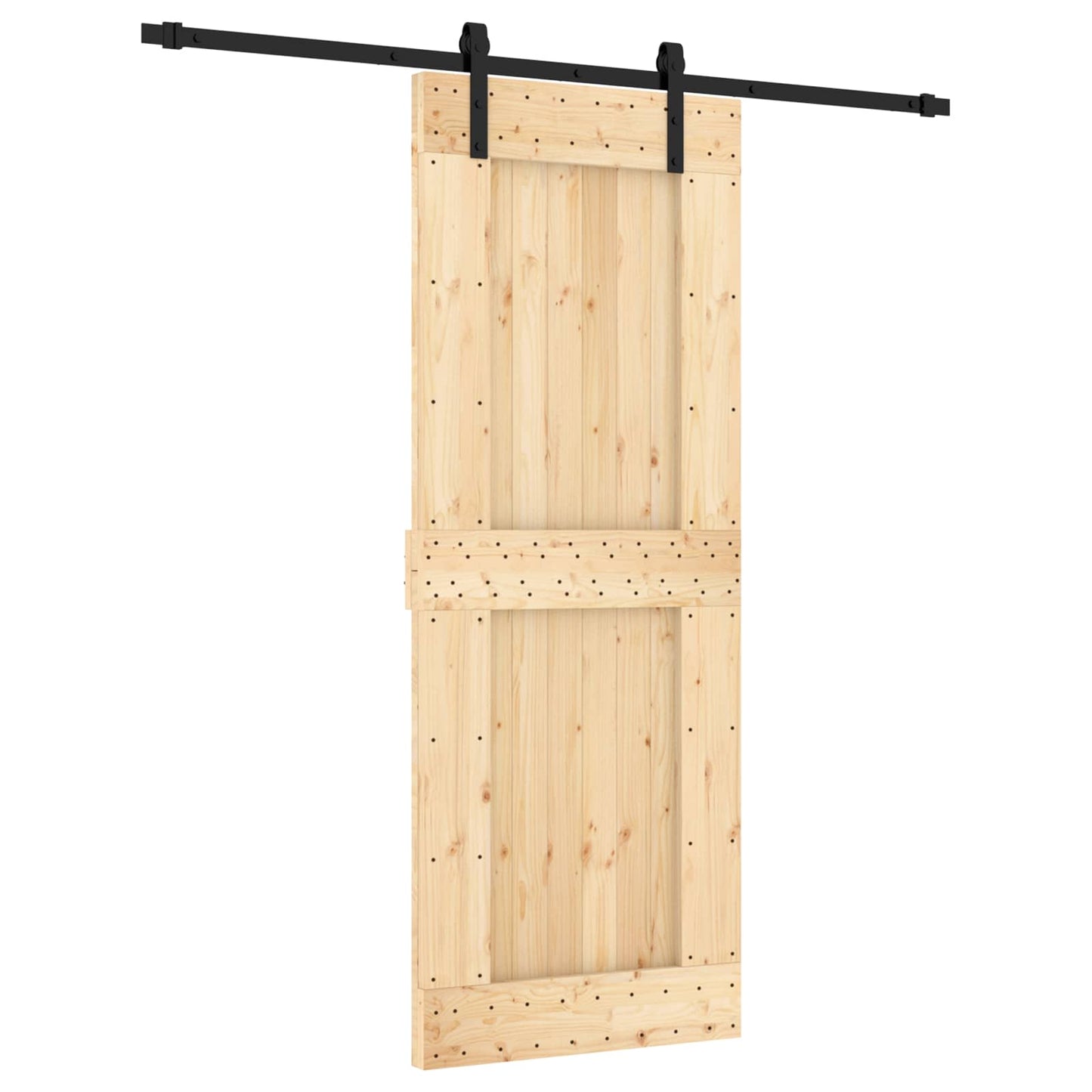 Csúszó ajtó Természetes és Fekete 80 x 210 cm Szilárd Fenyőfa