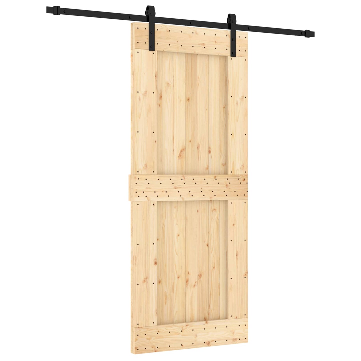 Csúszó ajtó Természetes és Fekete 85 x 210 cm Szilárd Fenyőfa