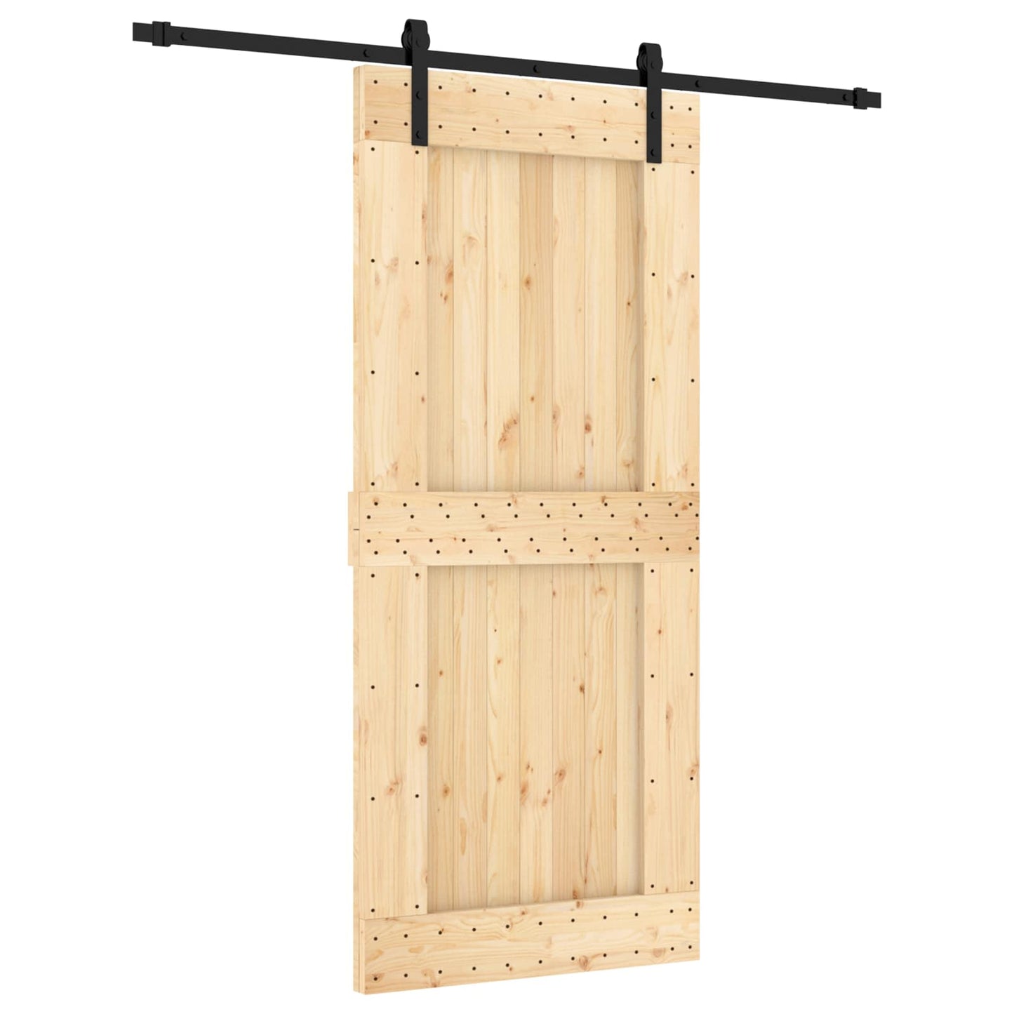 Csúszó ajtó Természetes és Fekete 90 x 210 cm Szilárd Fenyőfa