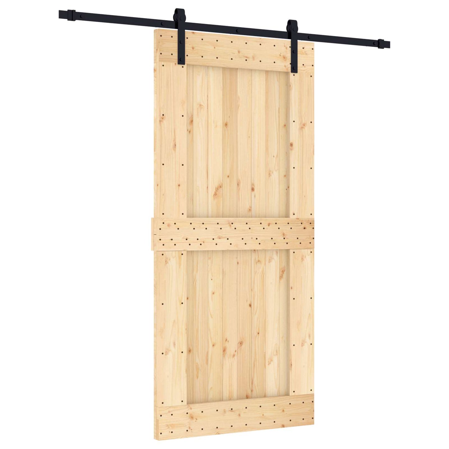 Csúszó ajtó Természetes és Fekete 95 x 210 cm Szilárd Fenyőfa