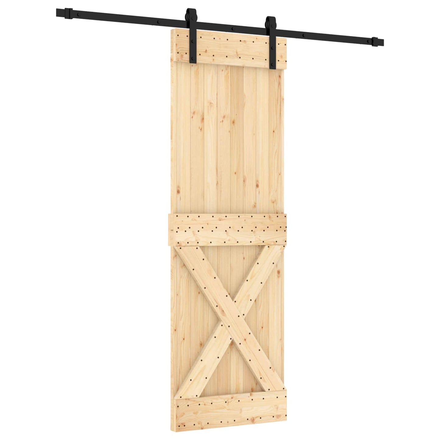 Csúszó ajtó Természetes és Fekete 70 x 210 cm Szilárd Fenyőfa