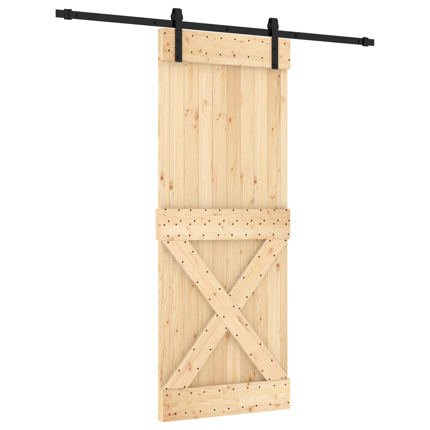 Csúszó ajtó Természetes és Fekete 80 x 210 cm Szilárd Fenyőfa