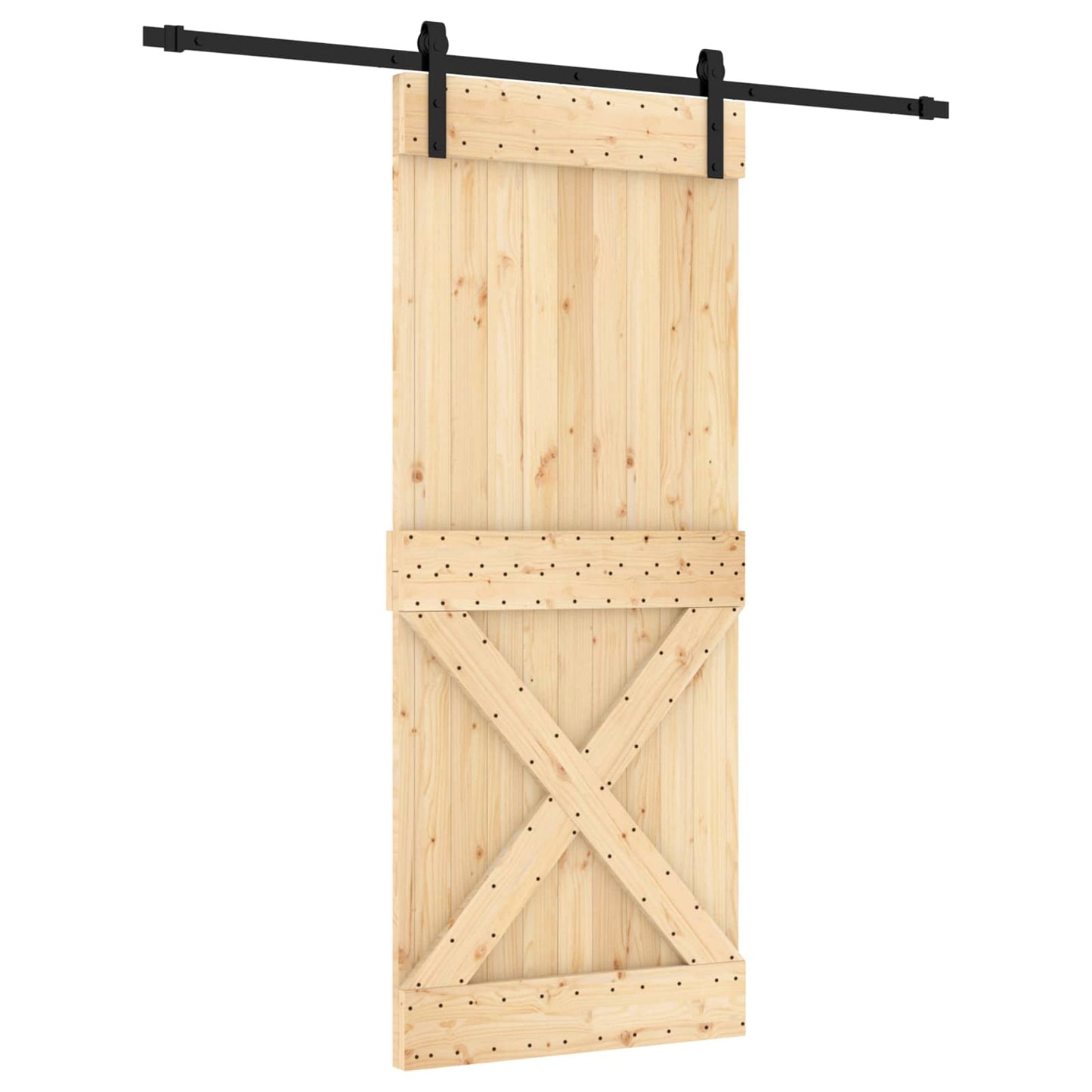 Csúszó ajtó Természetes és Fekete 85 x 210 cm Szilárd Fenyőfa