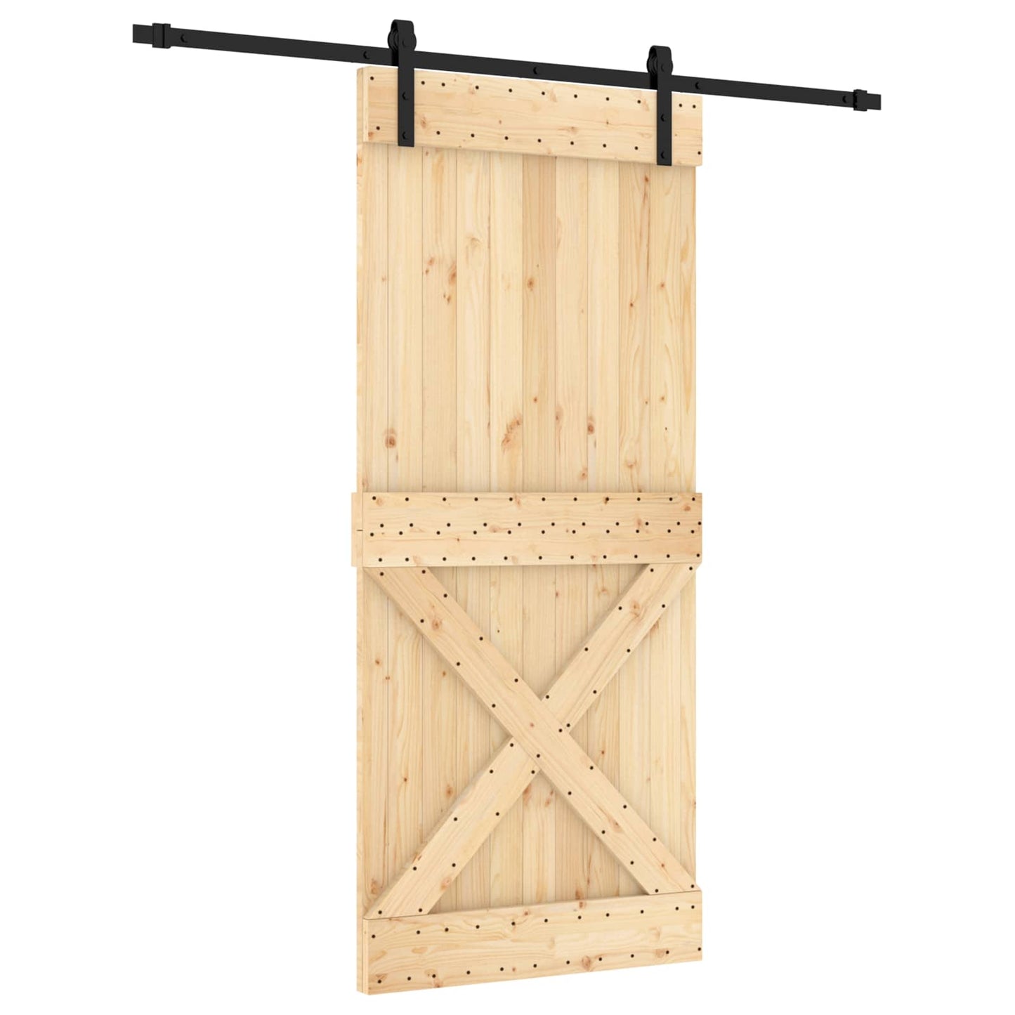 Csúszó ajtó Természetes és Fekete 90 x 210 cm Szilárd Fenyőfa