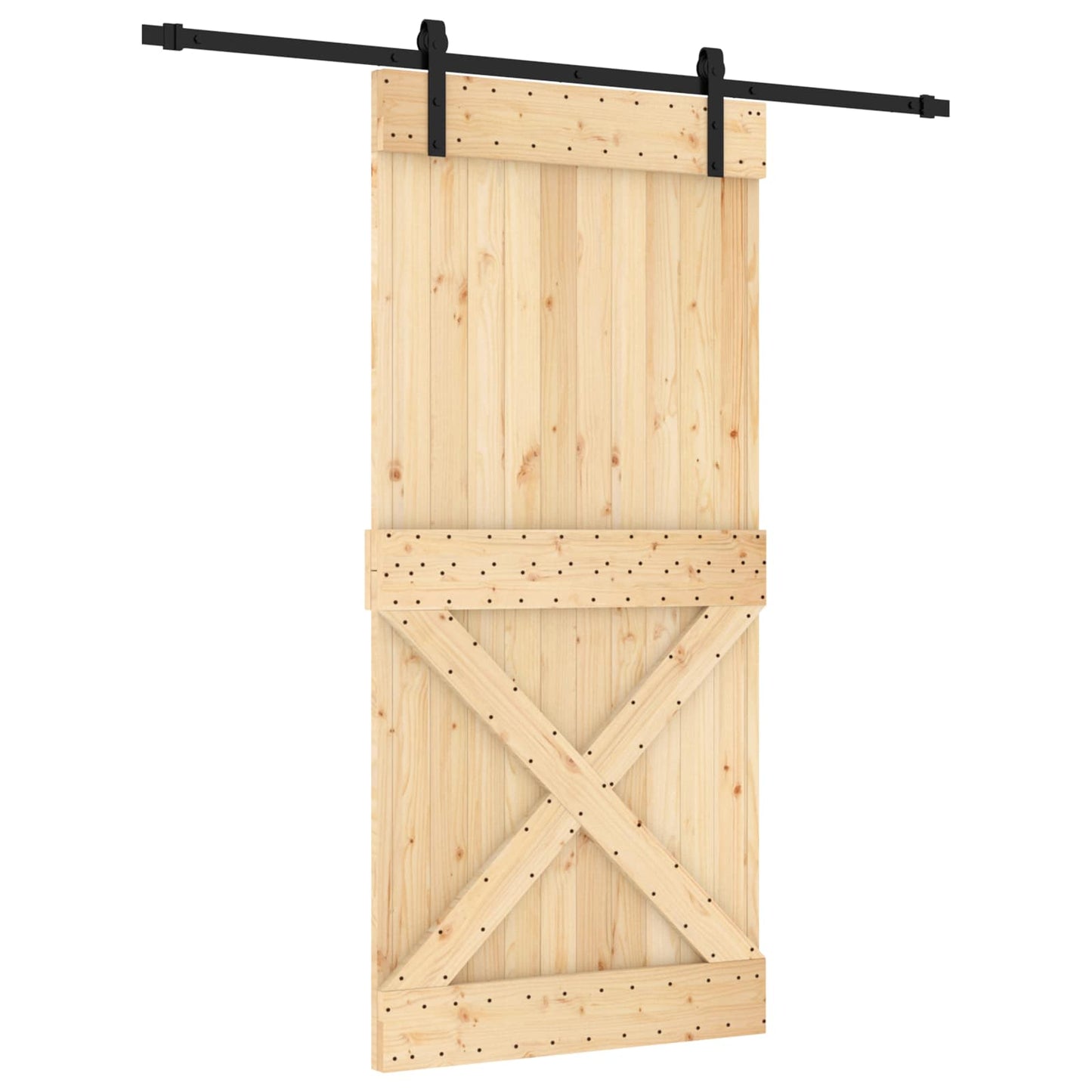 Csúszó ajtó Természetes és Fekete 95 x 210 cm Szilárd Fenyőfa