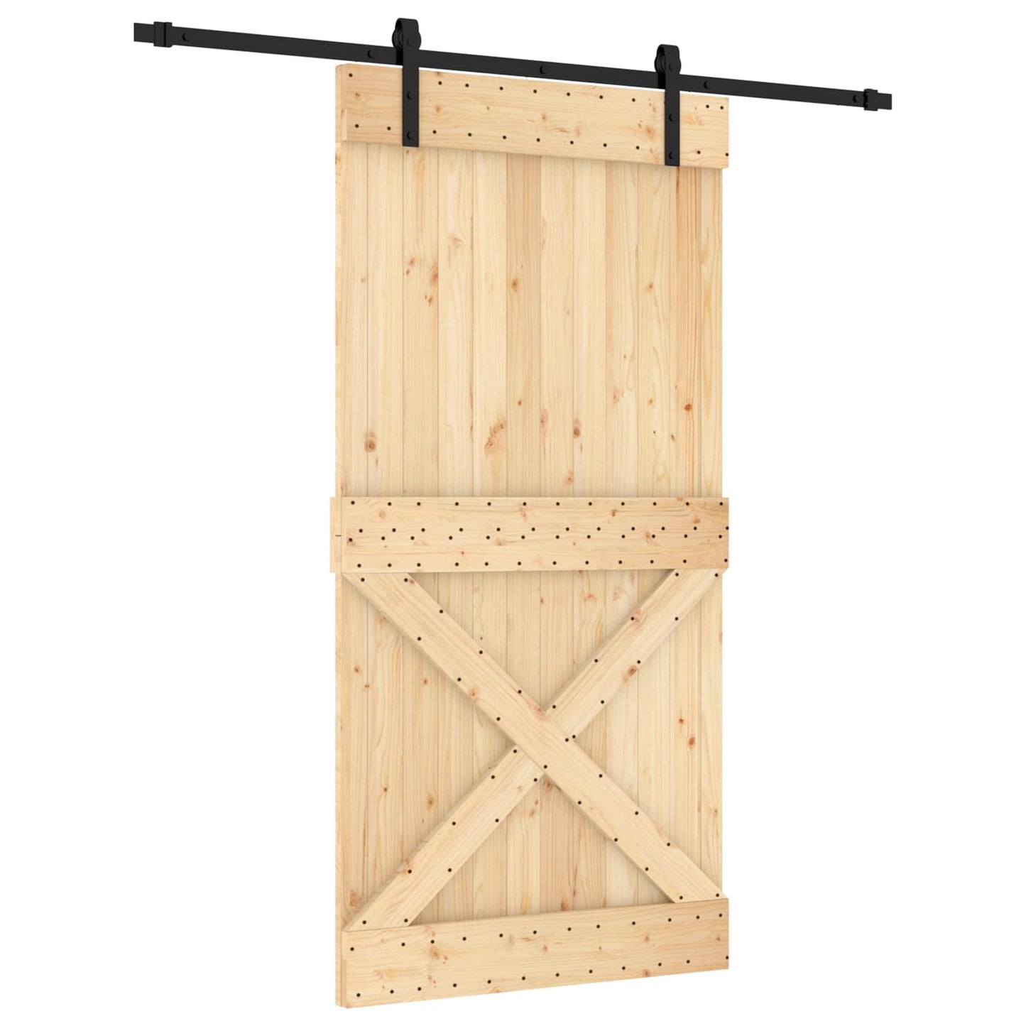 Csúszó ajtó Természetes és Fekete 100 x 210 cm Szilárd Fenyőfa
