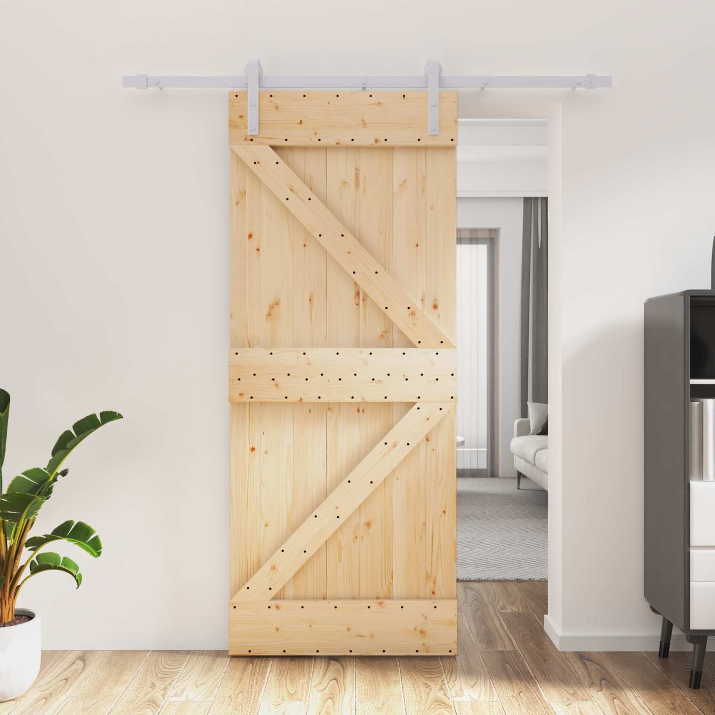 Csúszó ajtó Természetes és Fehér 85 x 210 cm Szilárd Fenyőfa