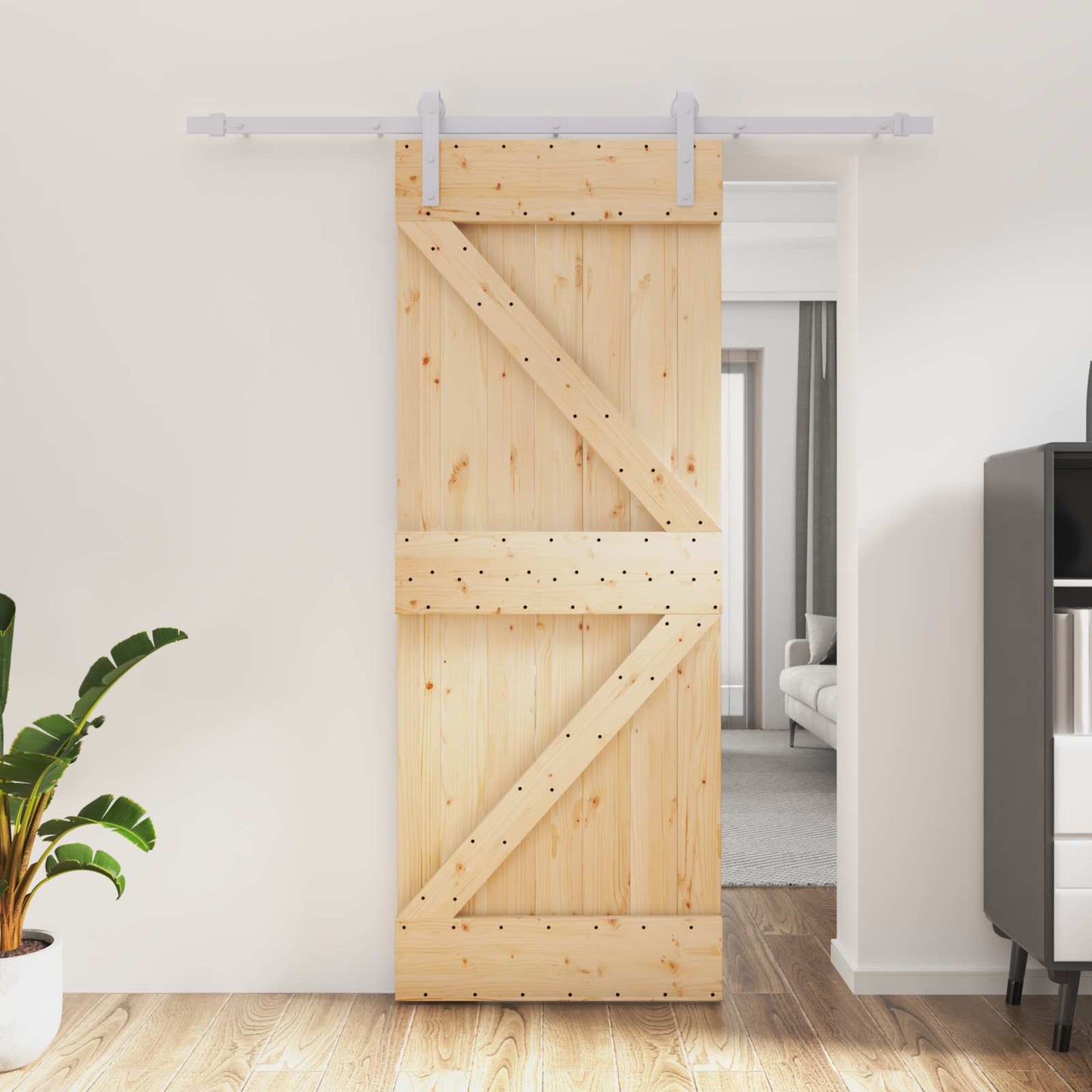Csúszó ajtó Természetes és Fehér 80 x 210 cm Tömör Fenyőfa