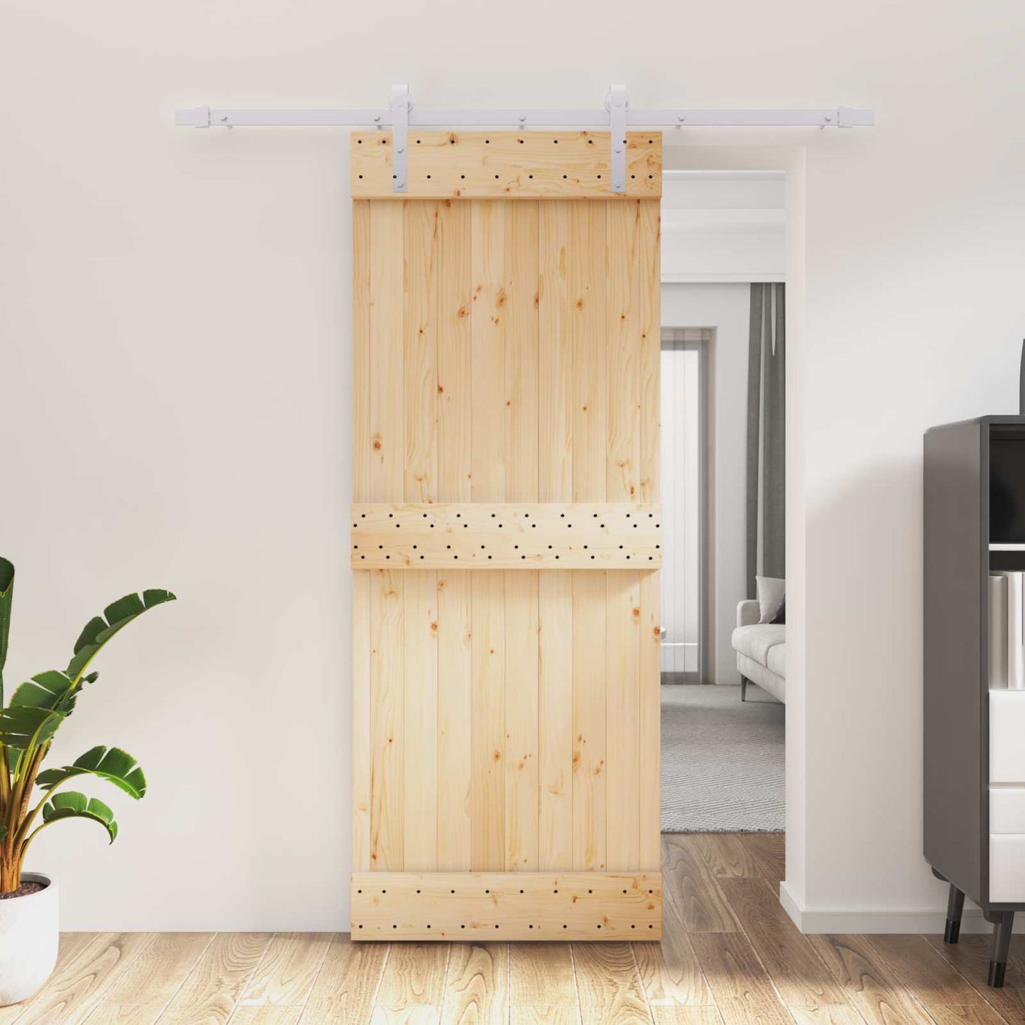 Csúszó ajtó Természetes és Fehér 80 x 210 cm Szilárd Fenyőfa