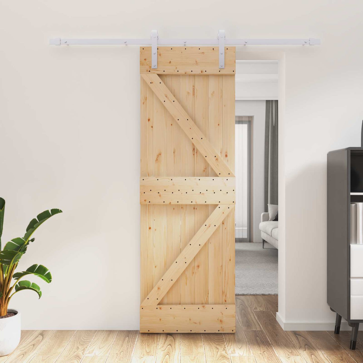 Csúszó ajtó Természetes és Fehér 70 x 210 cm Szilárd Fenyőfa