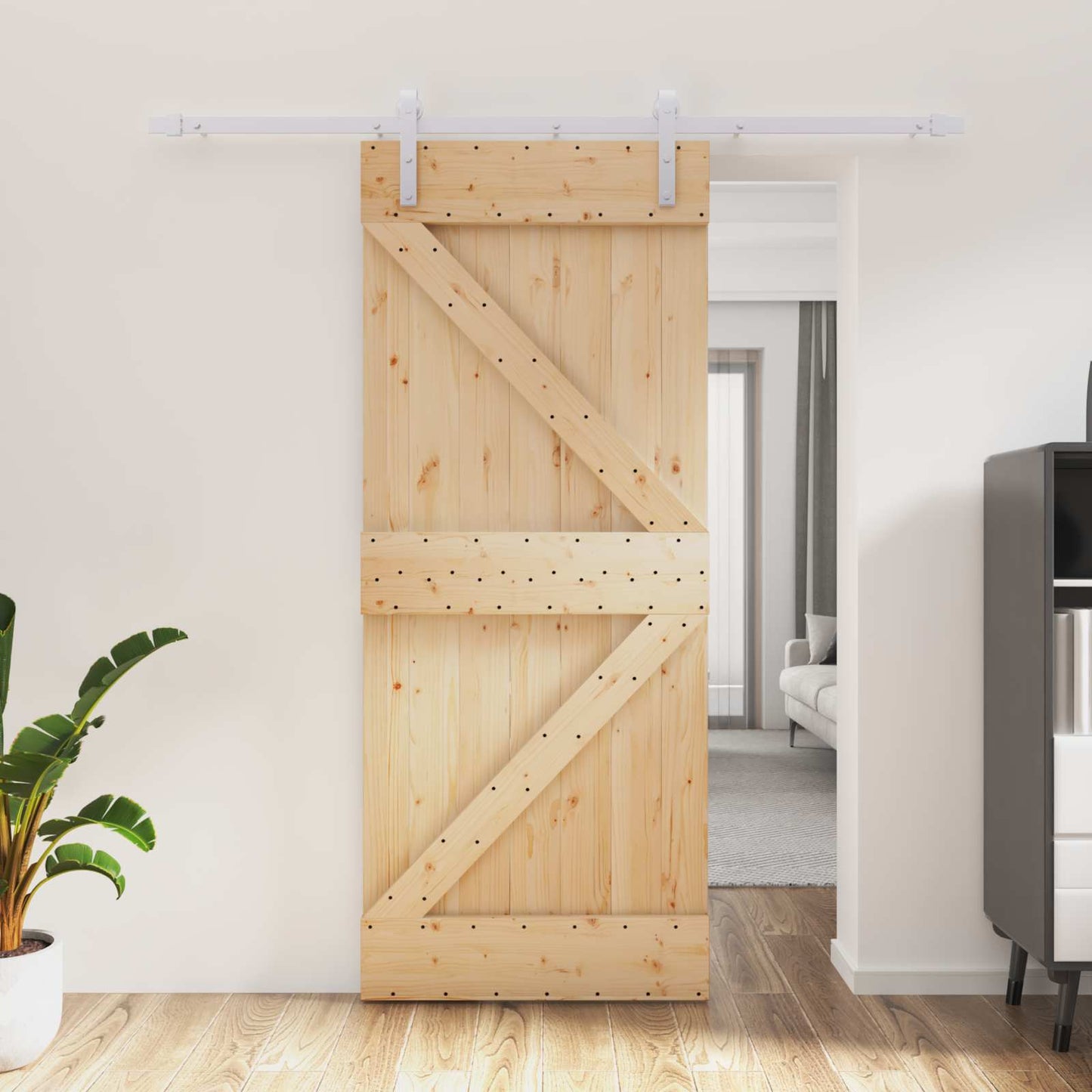 Csúszó ajtó Természetes és Fehér 85 x 210 cm Szilárd Fenyőfa