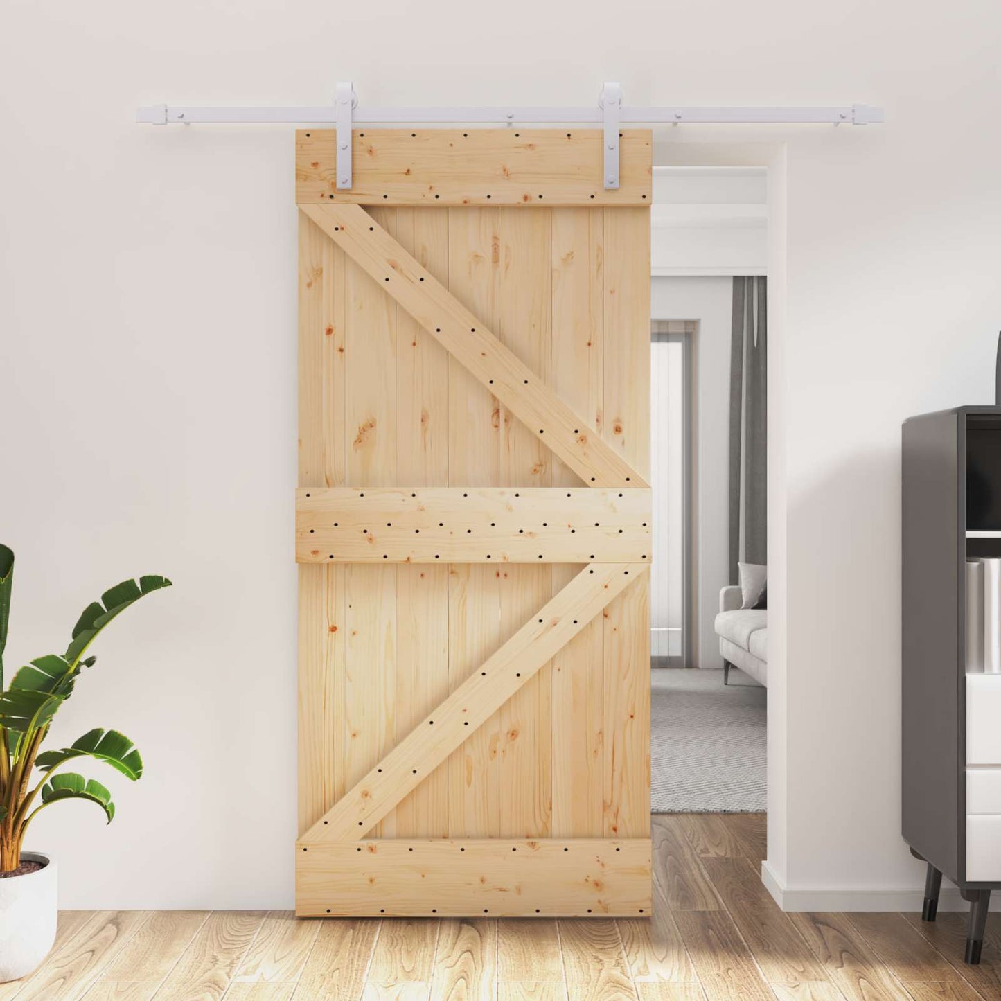 Csúszó ajtó Természetes és Fehér 95 x 210 cm Szilárd Fenyőfa