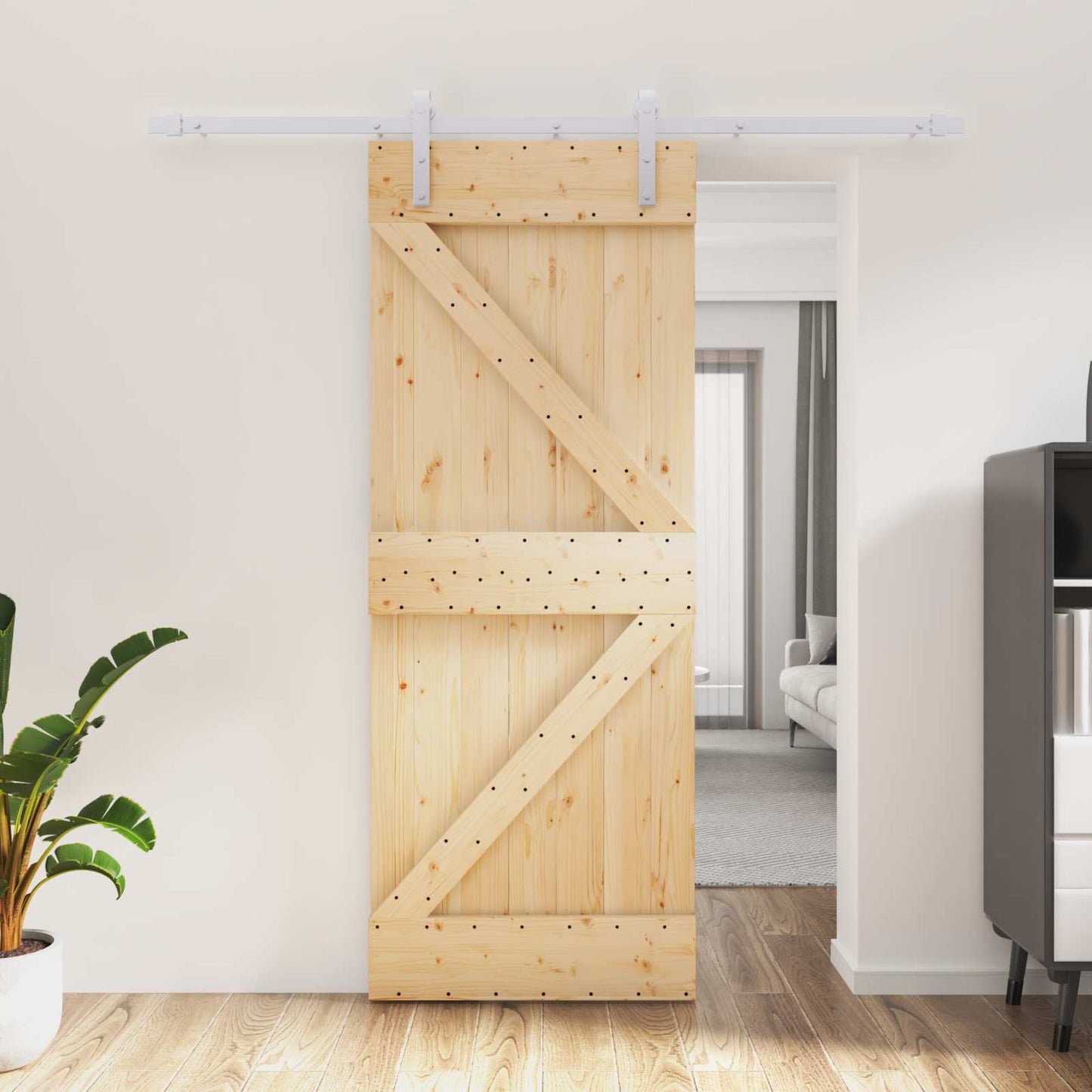 Csúszó ajtó Természetes és Fehér 80 x 210 cm Tömör Fenyőfa