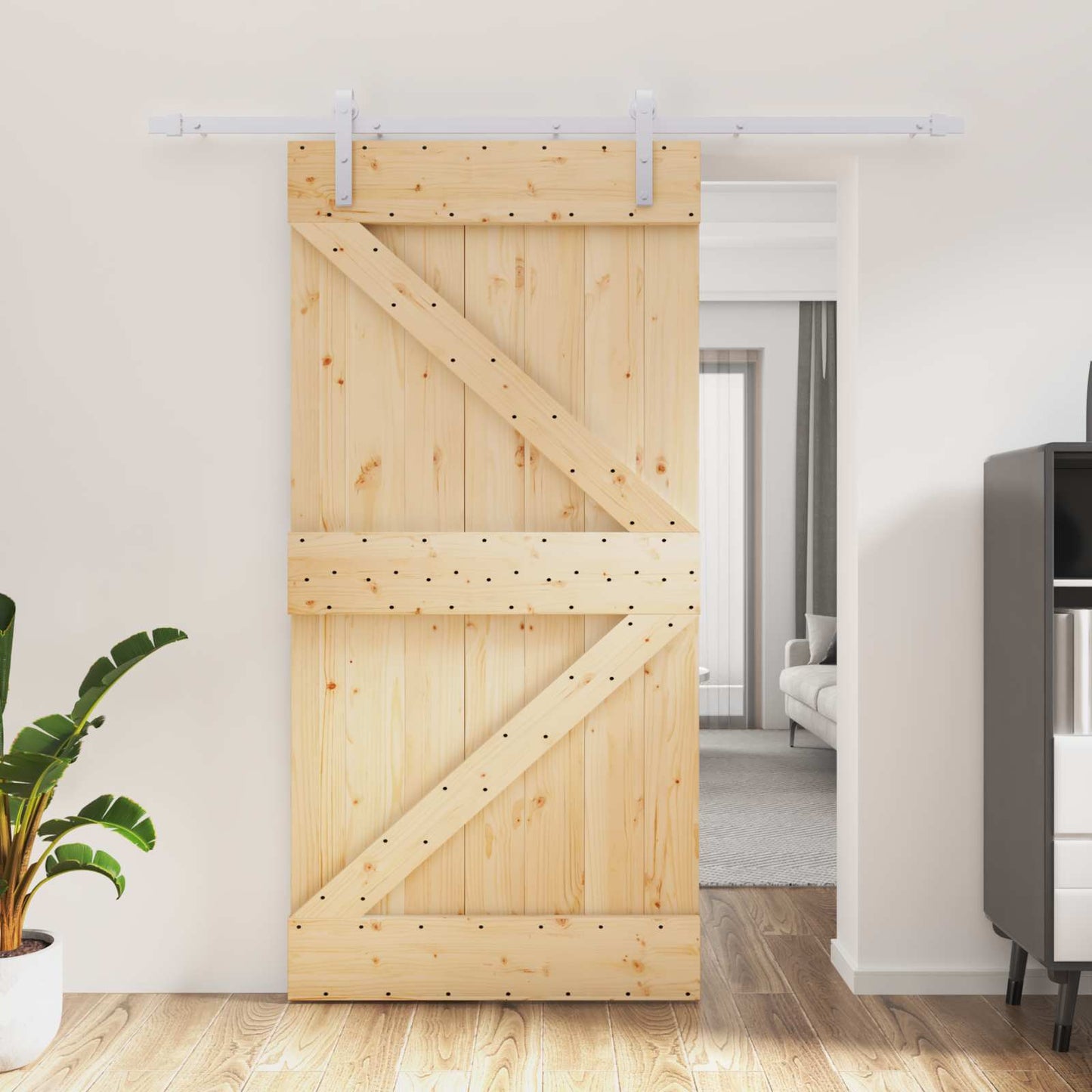 Csúszó ajtó Természetes és Fehér 100 x 210 cm Tömör Fenyőfa