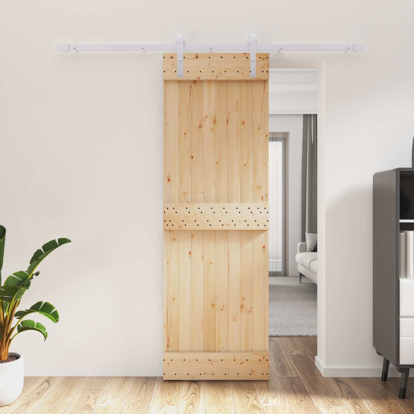 Csúszó ajtó Természetes és Fehér 70 x 210 cm Szilárd Fenyőfa