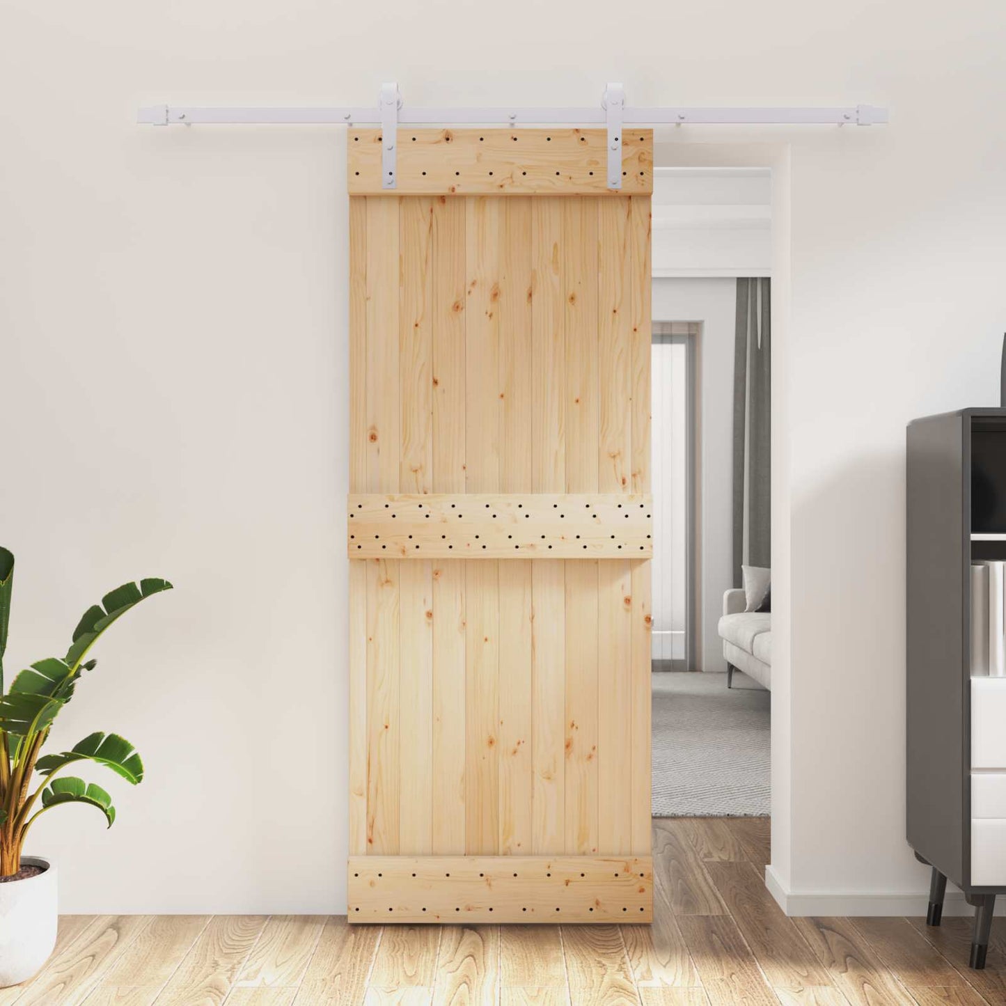 Csúszó ajtó Természetes és Fehér 80 x 210 cm Szilárd Fenyőfa