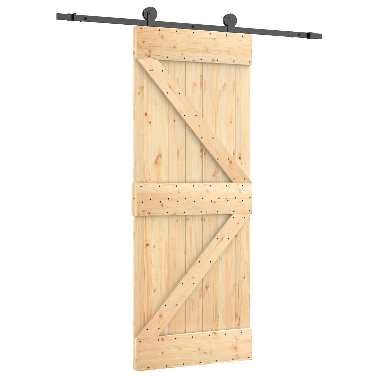 Csúszó ajtó Természetes és Fekete 70 x 210 cm Szilárd Fenyőfa