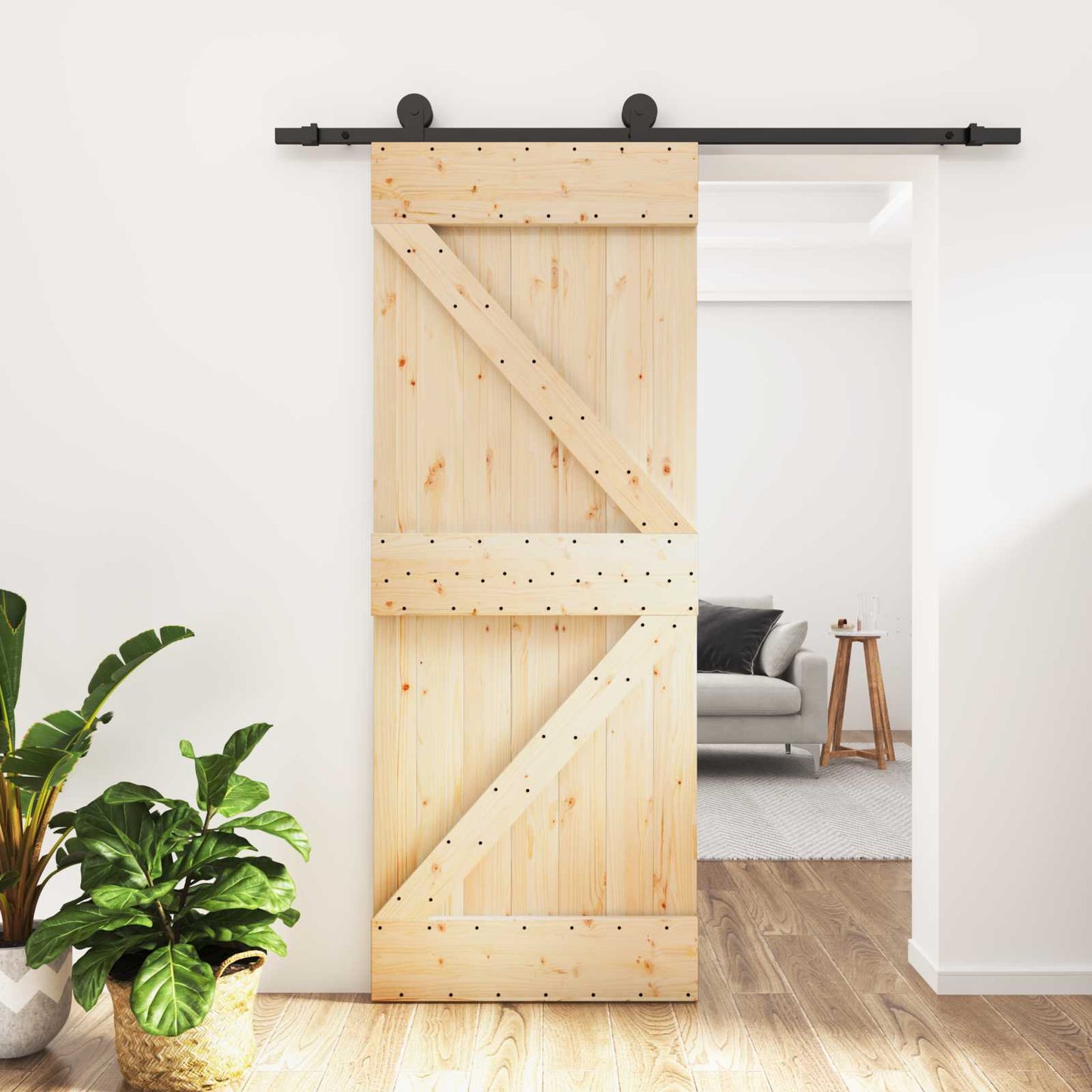 Csúszó ajtó Természetes és Fekete 85 x 210 cm Szilárd Fenyőfa