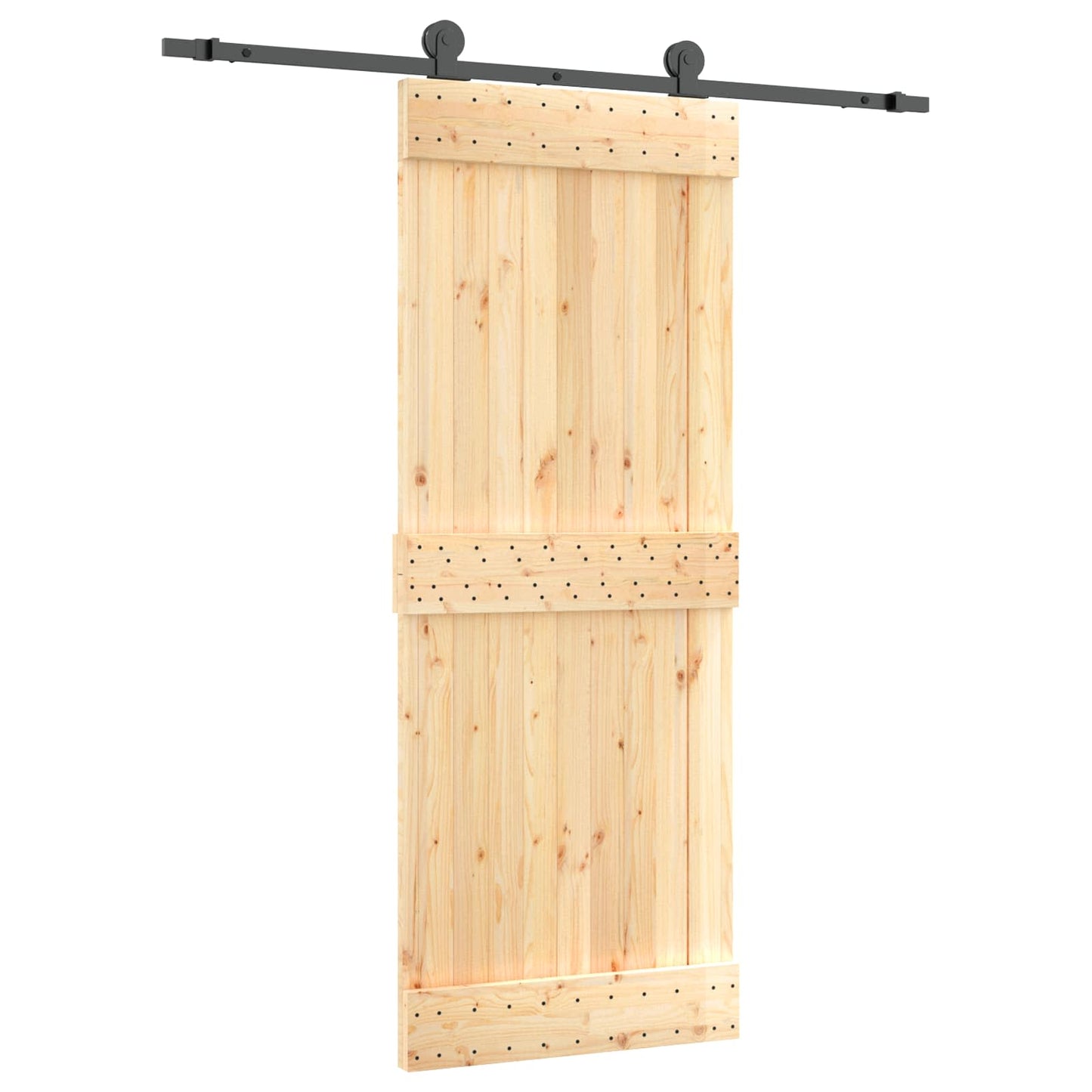 Csúszó ajtó Természetes és Fekete 80 x 210 cm Szilárd Fenyőfa