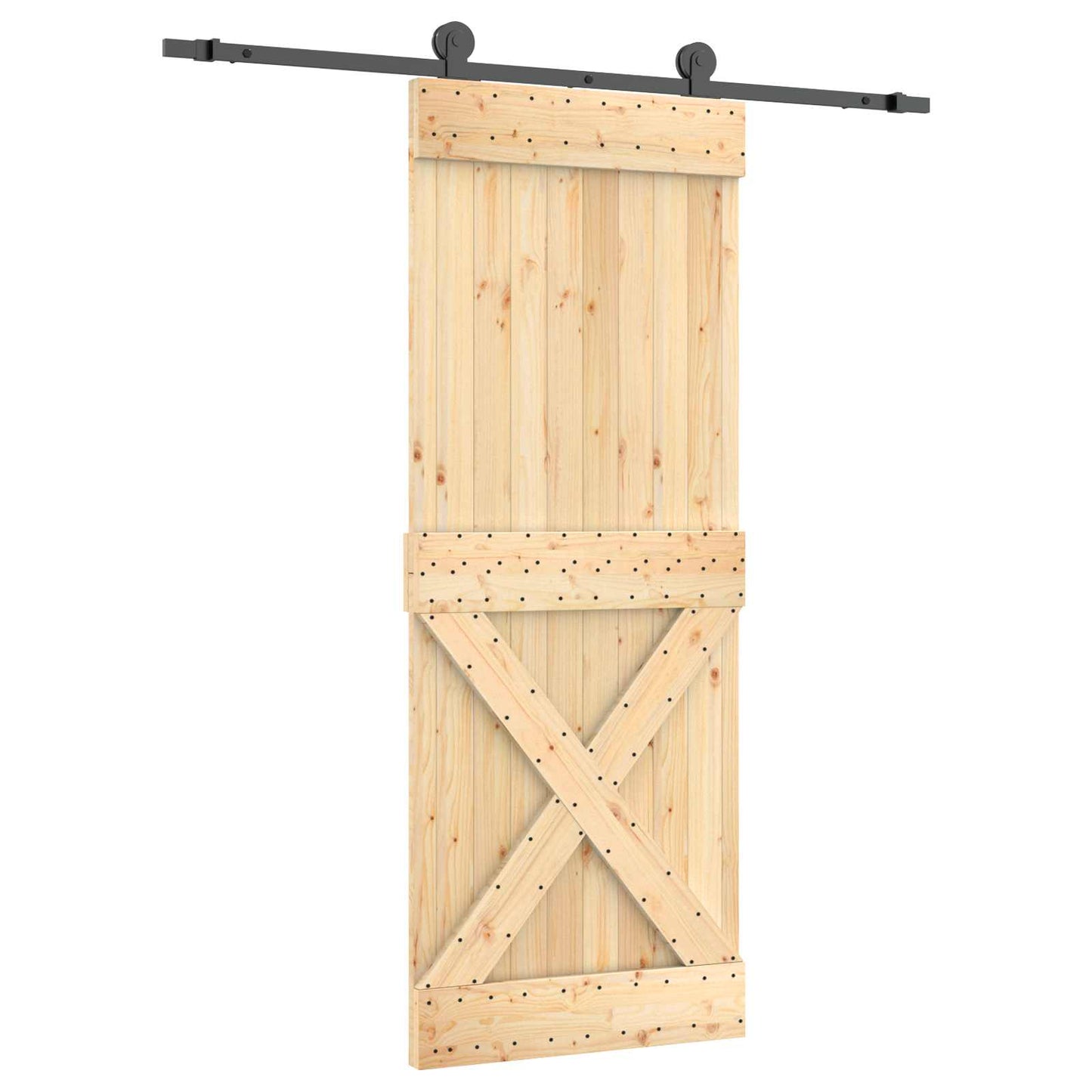 Csúszó ajtó Természetes és Fekete 80 x 210 cm Szilárd Fenyőfa