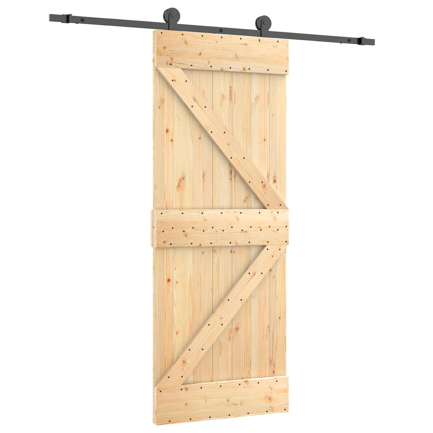 Csúszó ajtó Természetes és Fekete 70 x 210 cm Szilárd Fenyőfa