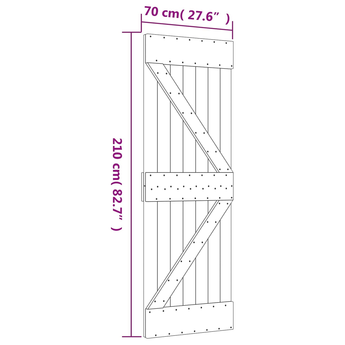 Csúszó ajtó Természetes és Fekete 70 x 210 cm Szilárd Fenyőfa