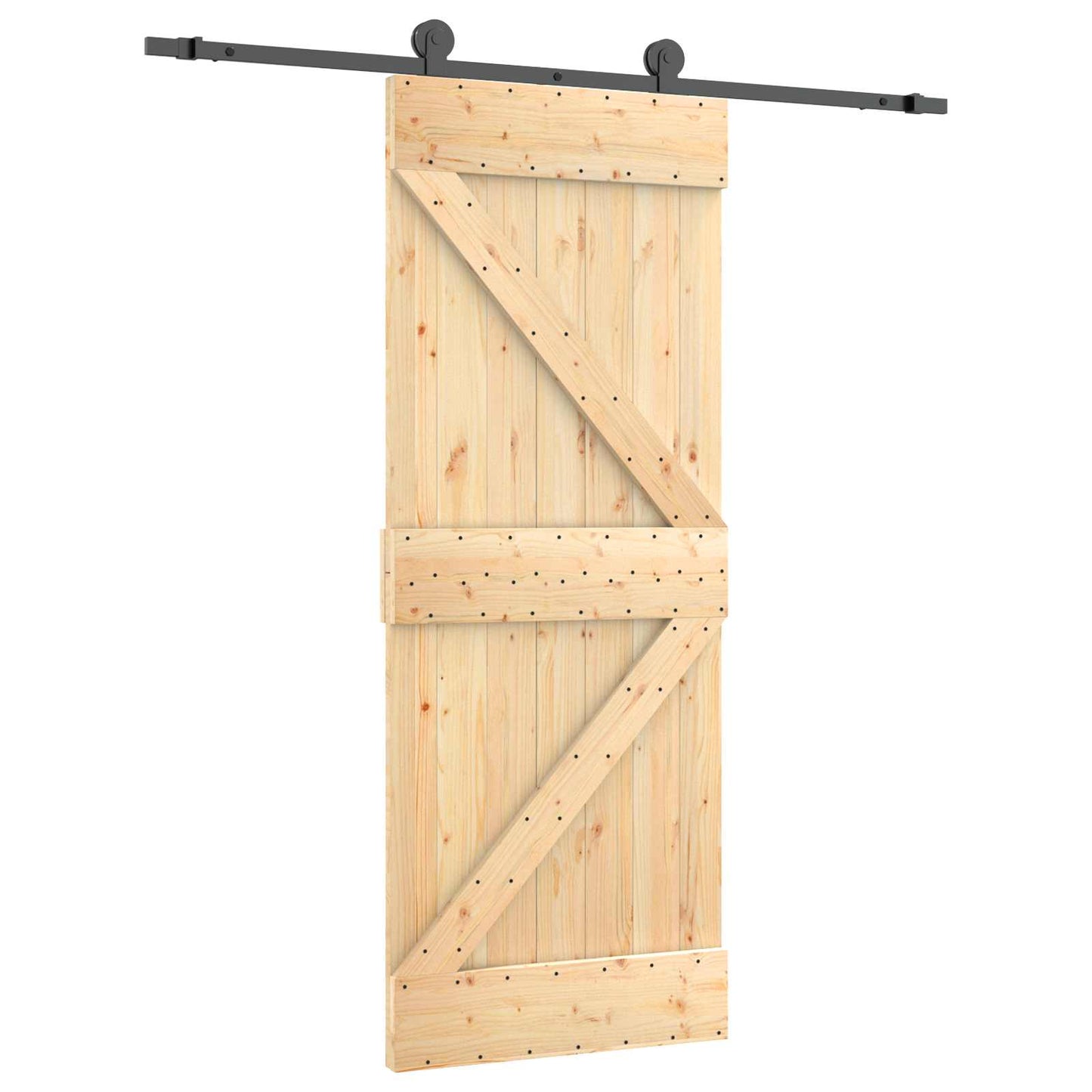Csúszó ajtó Természetes és Fekete 85 x 210 cm Szilárd Fenyőfa