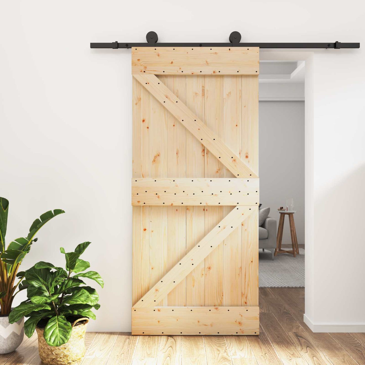 Csúszó ajtó Természetes és Fekete 95 x 210 cm Szilárd Fenyőfa