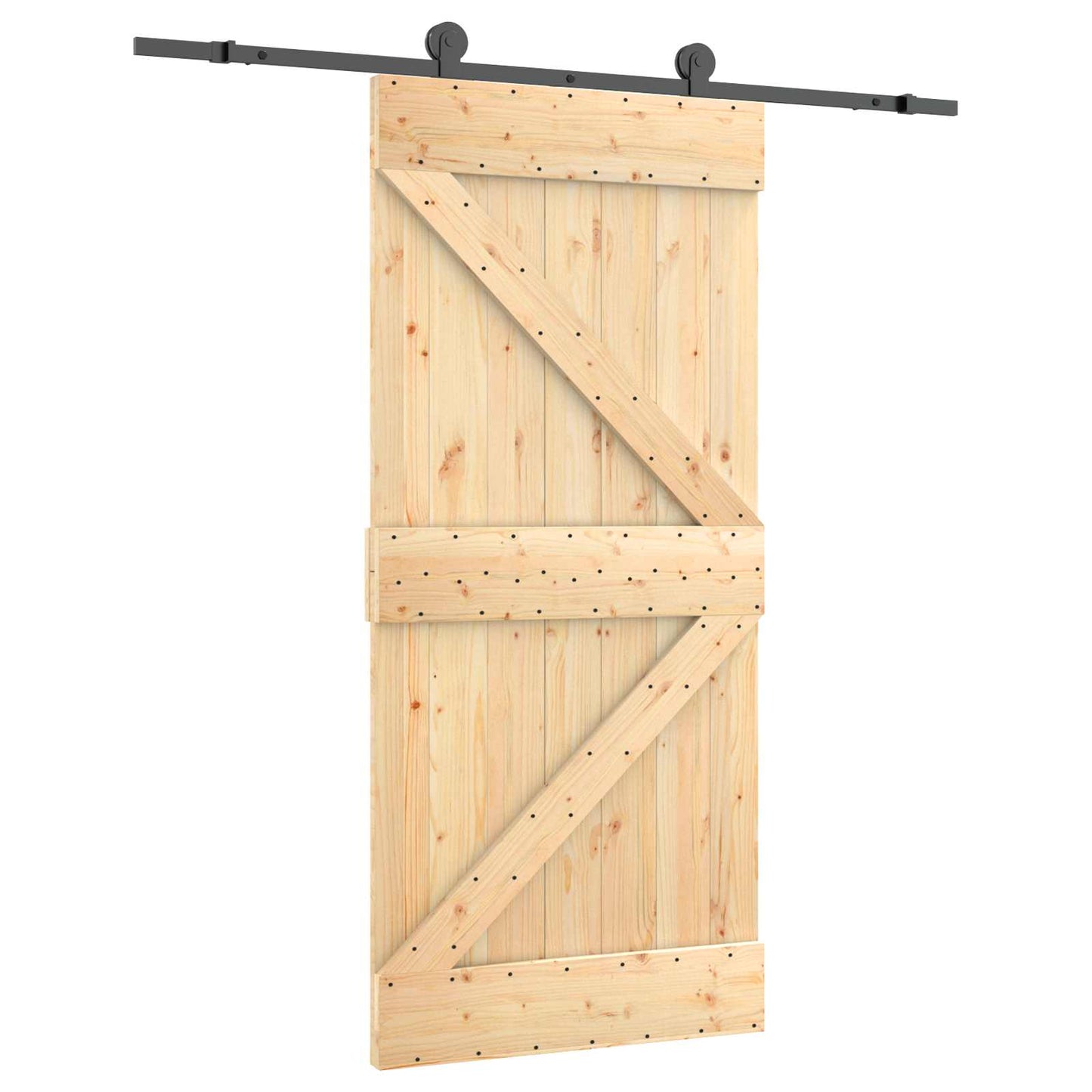 Csúszó ajtó Természetes és Fekete 95 x 210 cm Szilárd Fenyőfa