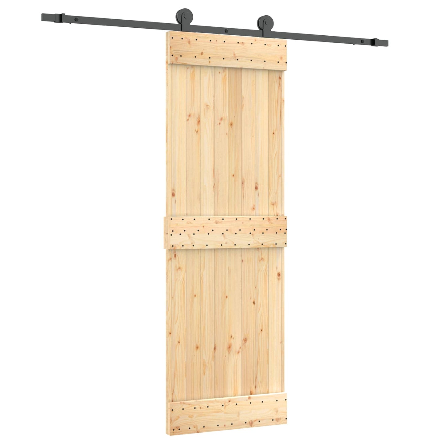 Csúszó ajtó Természetes és Fekete 70 x 210 cm Szilárd Fenyőfa
