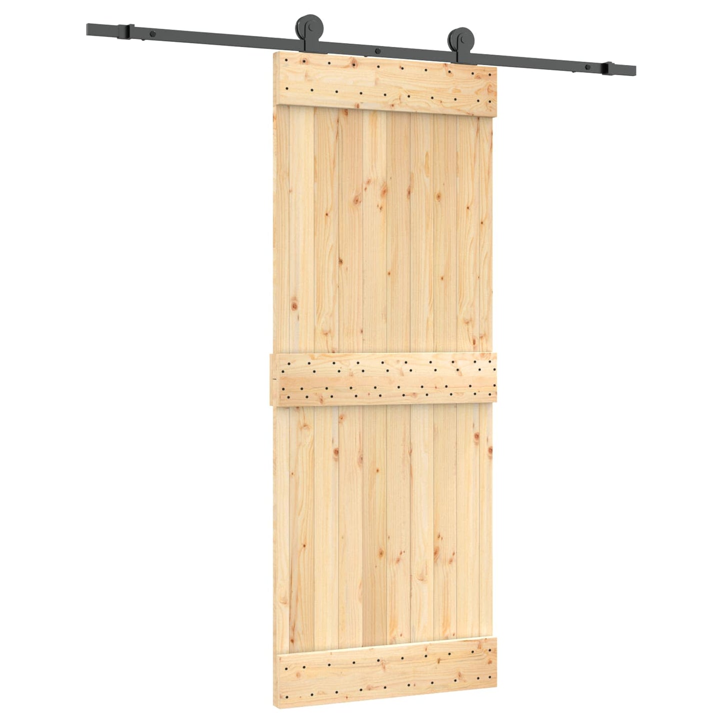 Csúszó ajtó Természetes és Fekete 80 x 210 cm Szilárd Fenyőfa