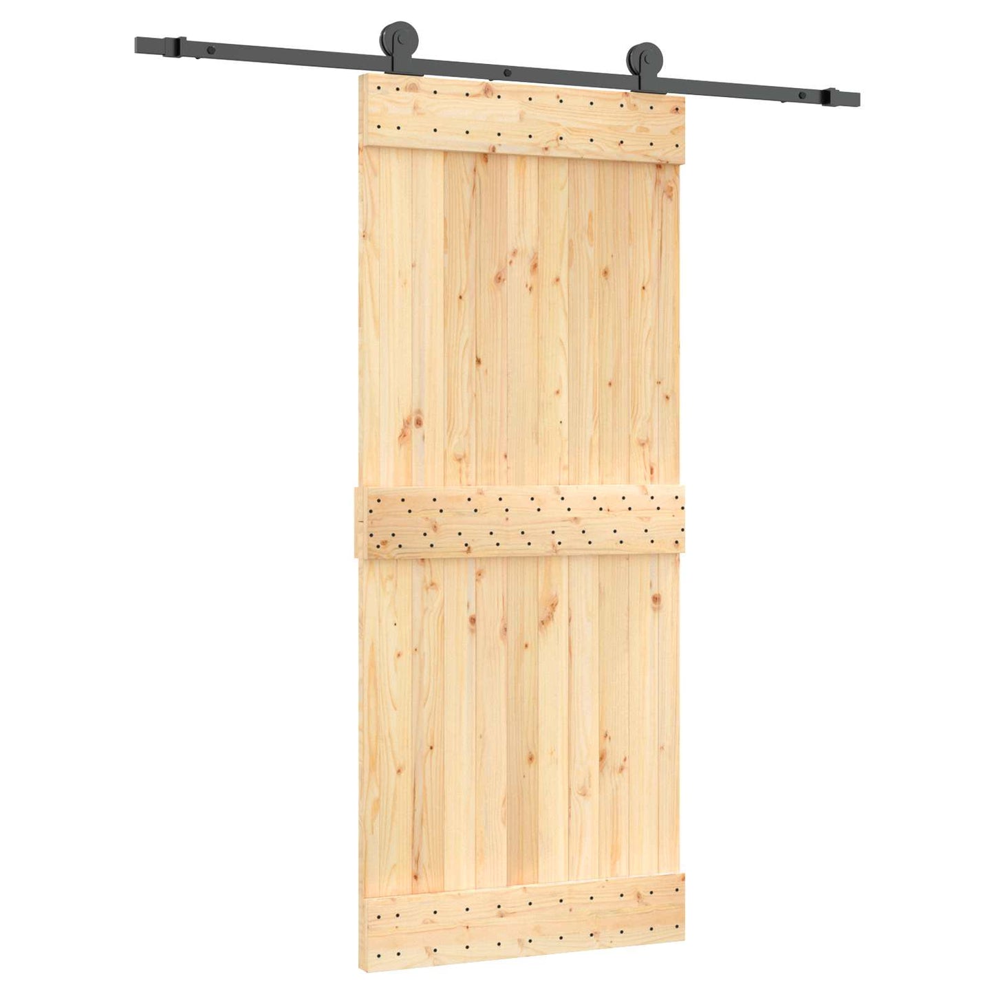 Csúszó ajtó Természetes és Fekete 85 x 210 cm Szilárd Fenyőfa
