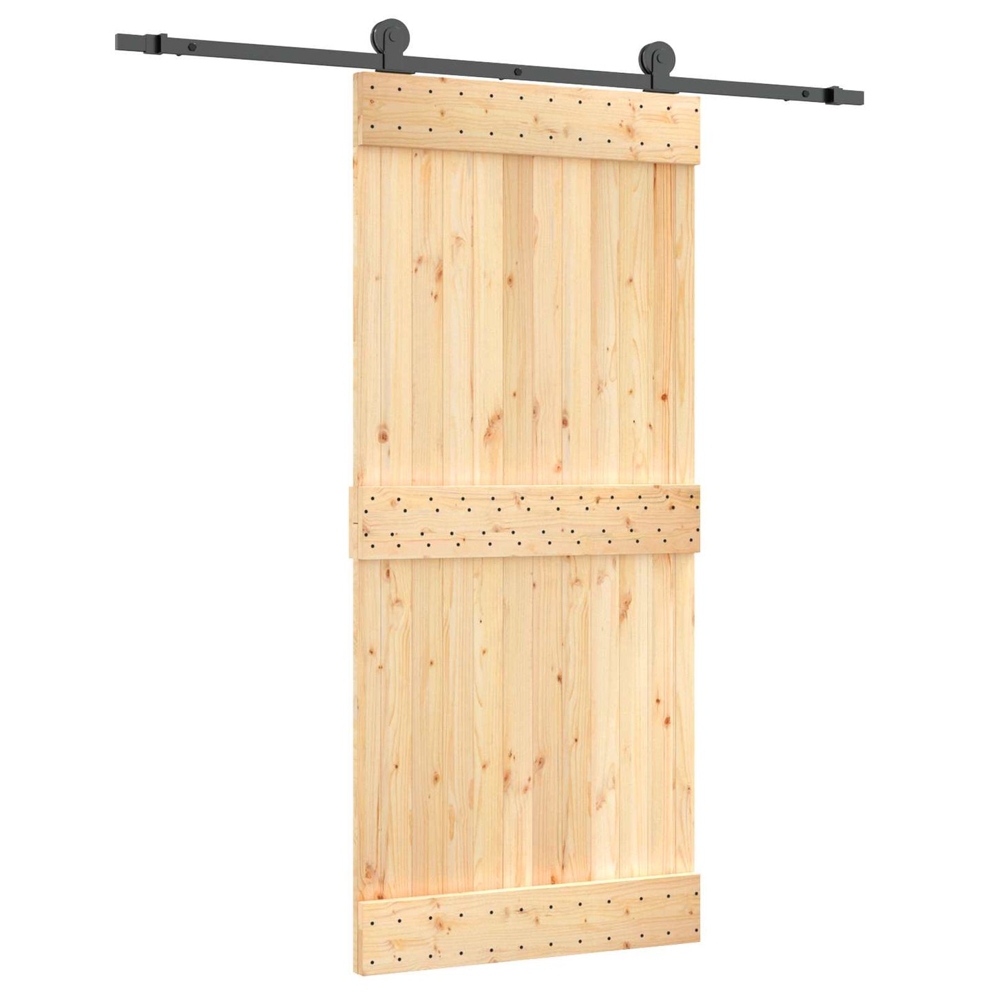 Csúszó ajtó Természetes és Fekete 90 x 210 cm Szilárd Fenyőfa