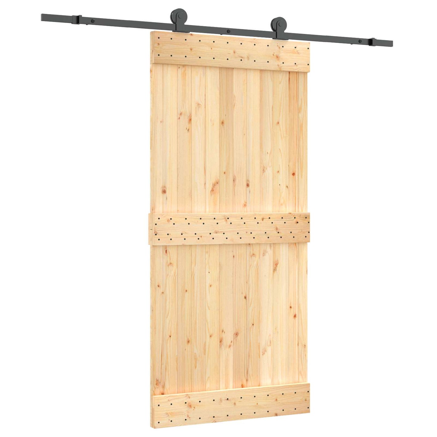 Csúszó ajtó Természetes és Fekete 95 x 210 cm Szilárd Fenyőfa