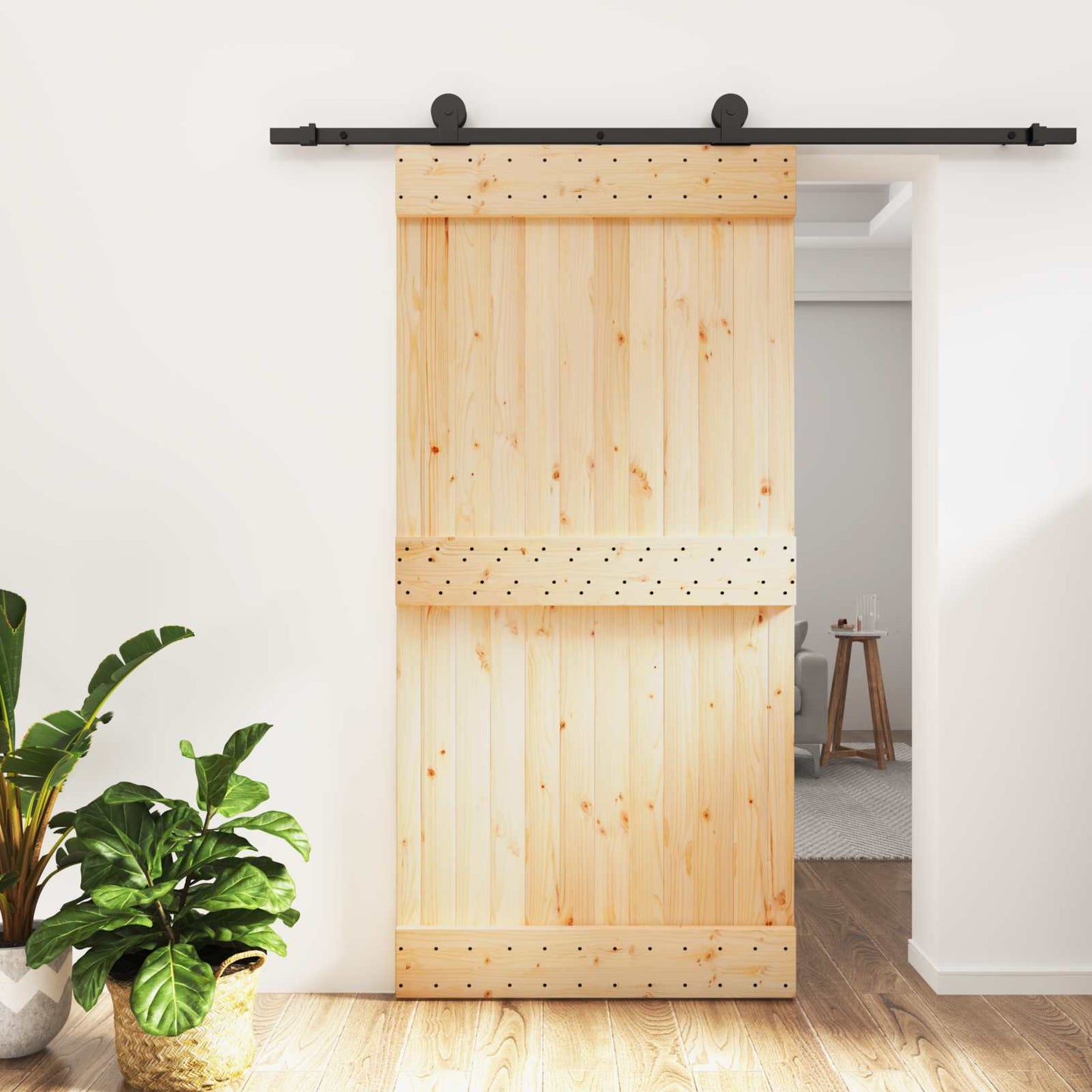 Csúszó ajtó Természetes és Fekete 100 x 210 cm Szilárd Fenyőfa