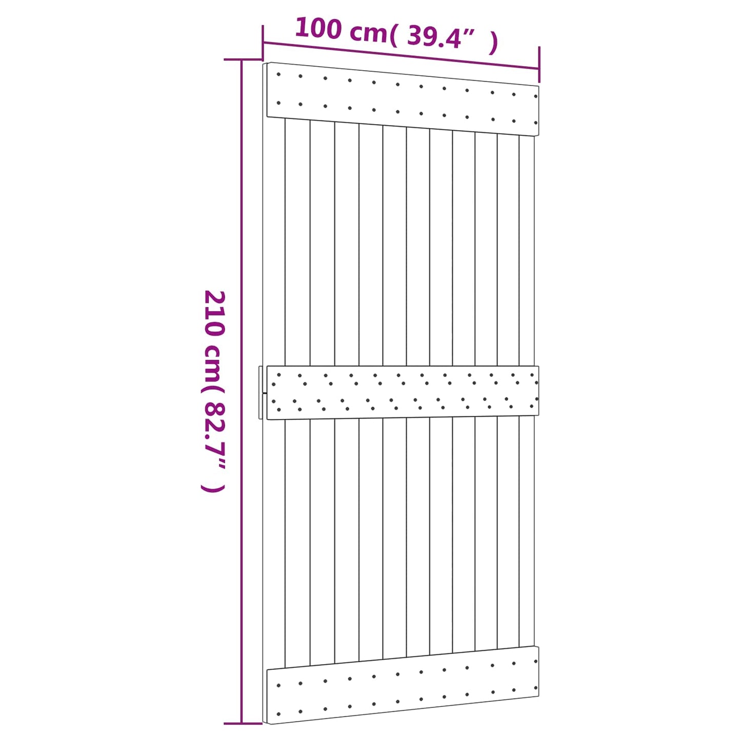 Csúszó ajtó Természetes és Fekete 100 x 210 cm Szilárd Fenyőfa