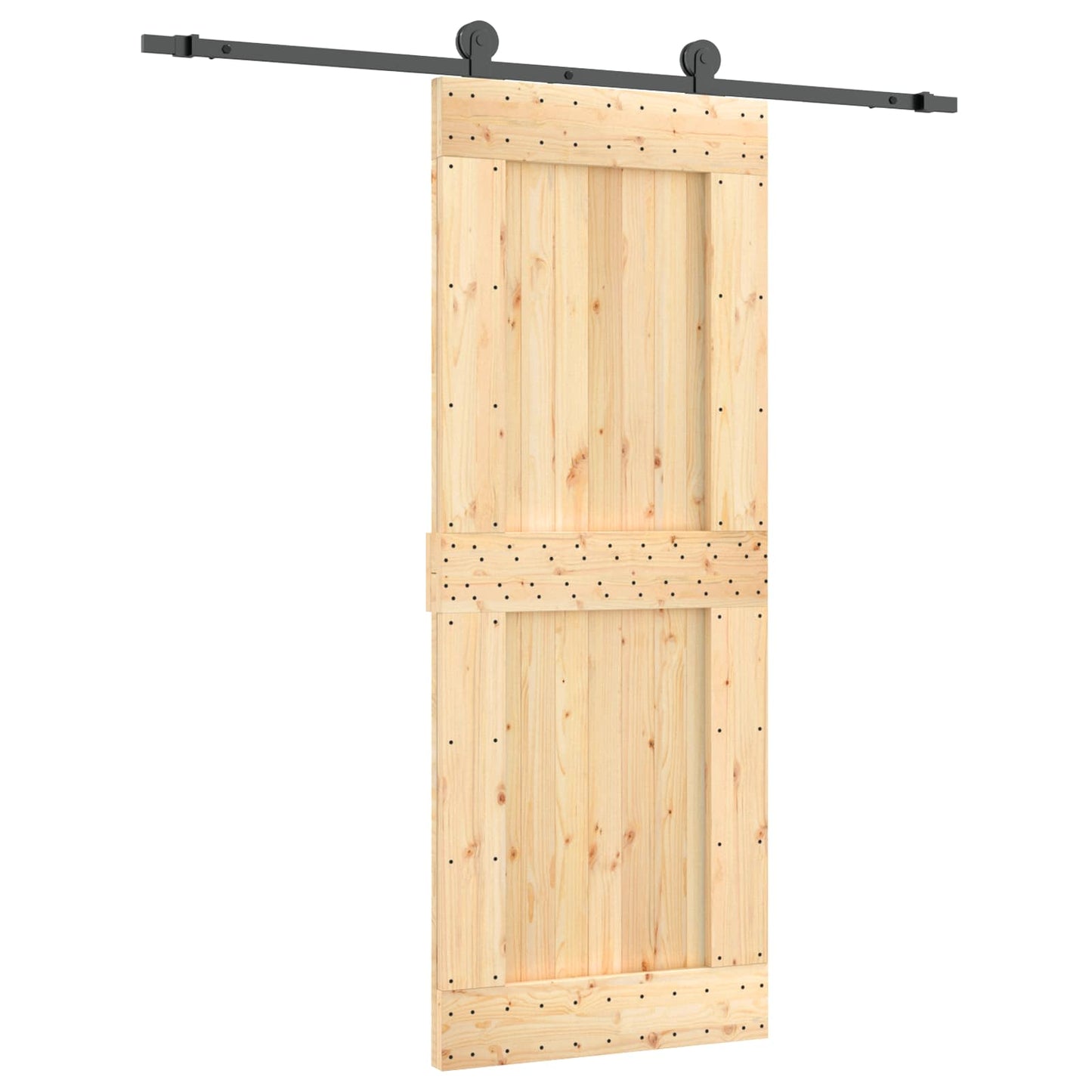 Csúszó ajtó Természetes és Fekete 80 x 210 cm Szilárd Fenyőfa