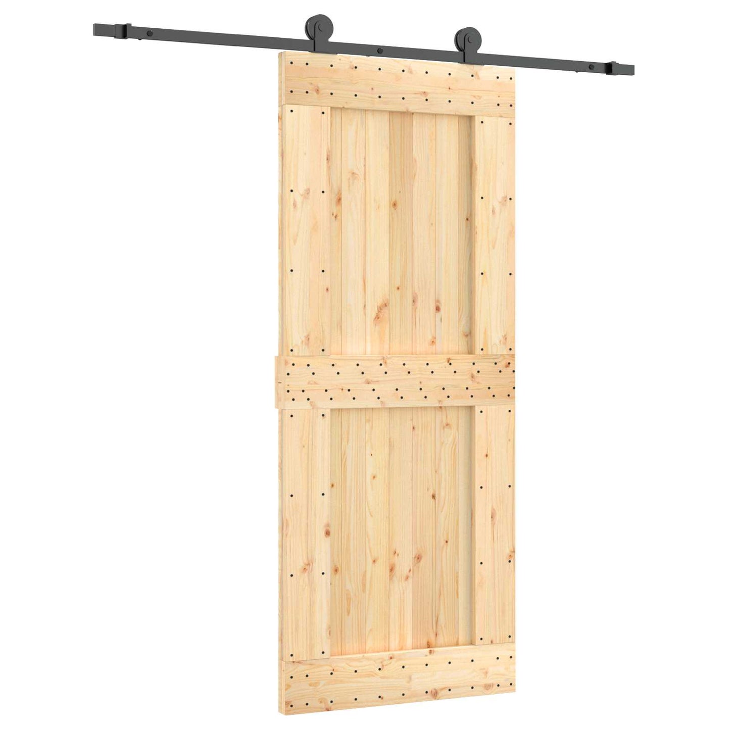 Csúszó ajtó Természetes és Fekete 85 x 210 cm Szilárd Fenyőfa