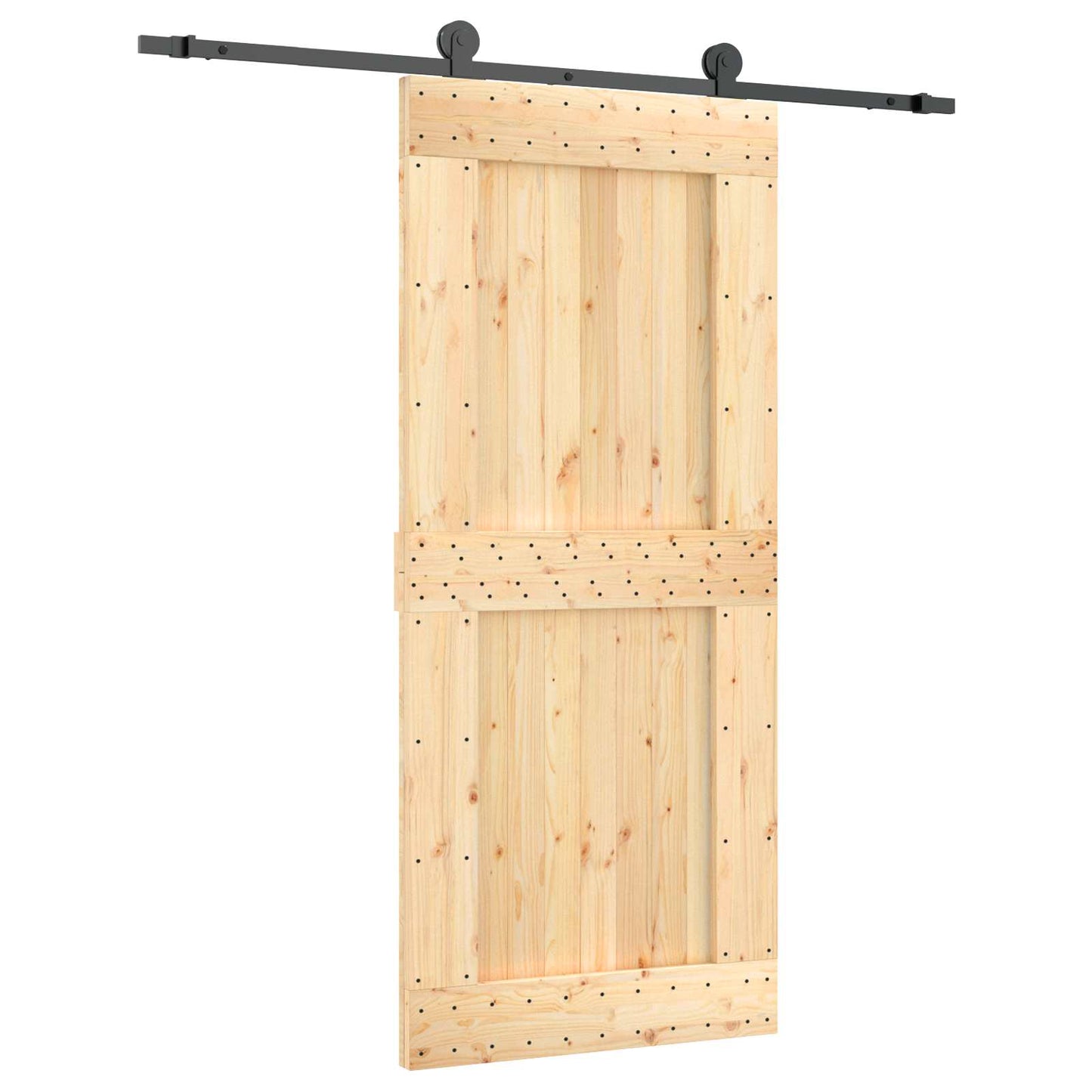 Csúszó ajtó Természetes és Fekete 90 x 210 cm Szilárd Fenyőfa