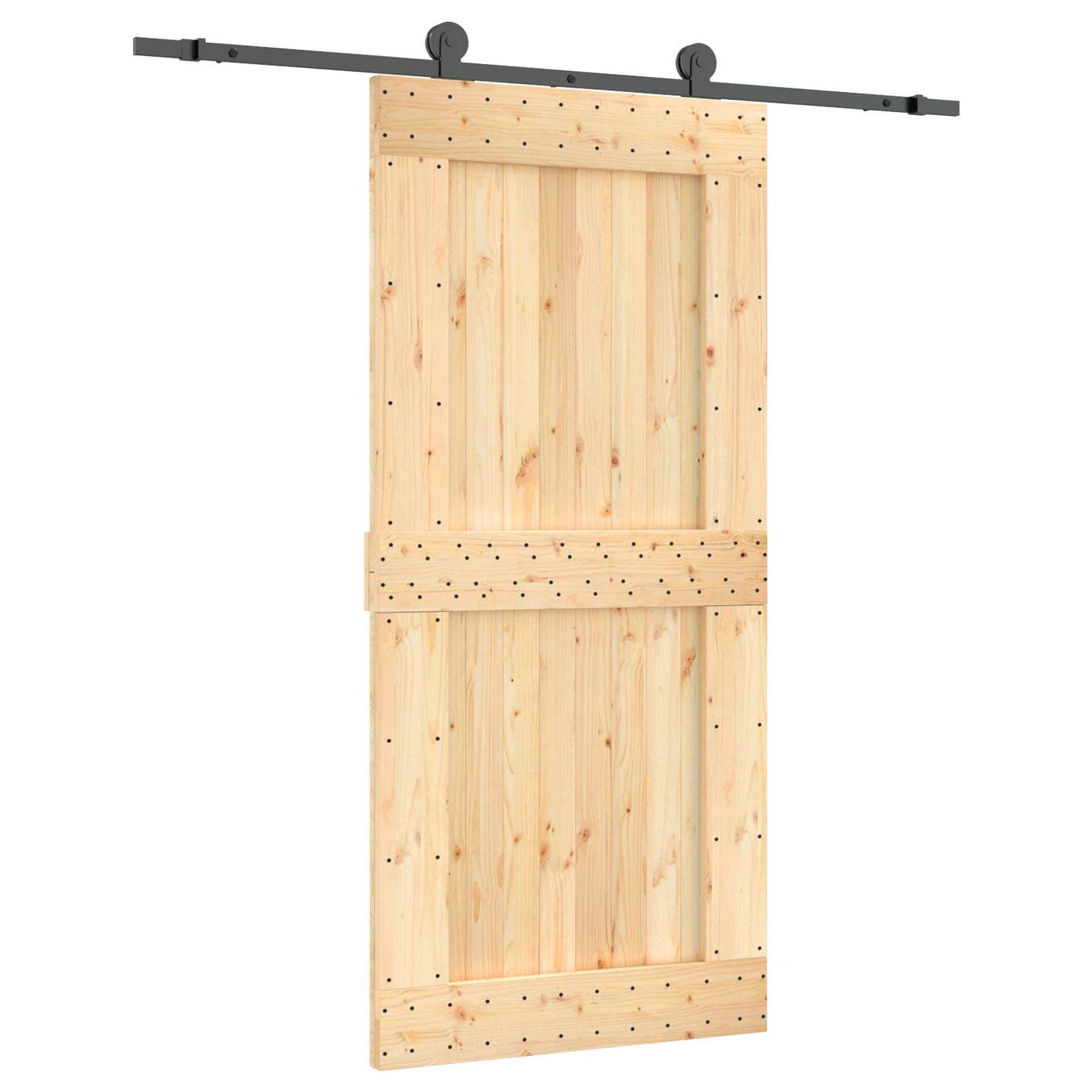 Csúszó ajtó Természetes és Fekete 95 x 210 cm Szilárd Fenyőfa