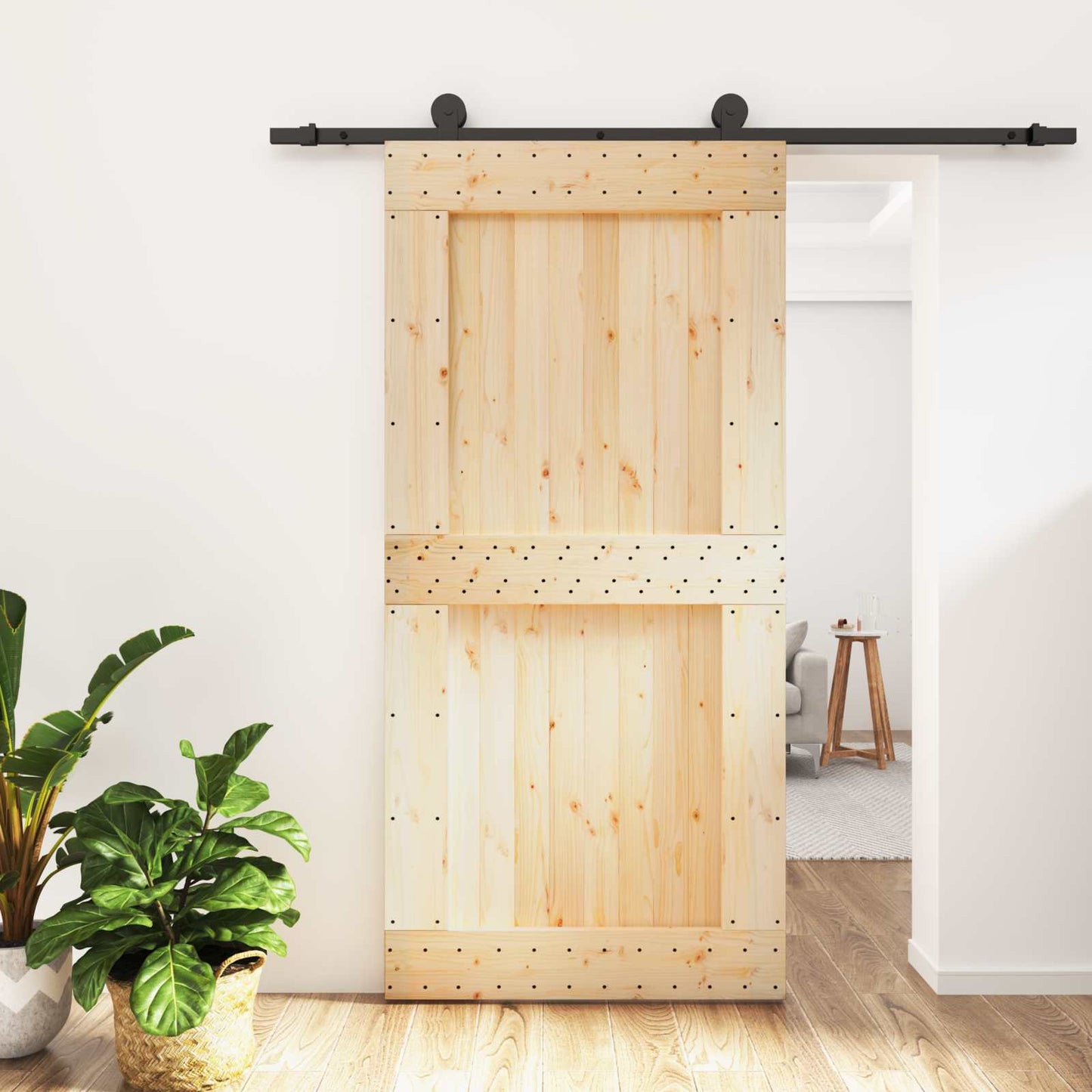 Csúszó ajtó Természetes és Fekete 100 x 210 cm Szilárd Fenyőfa