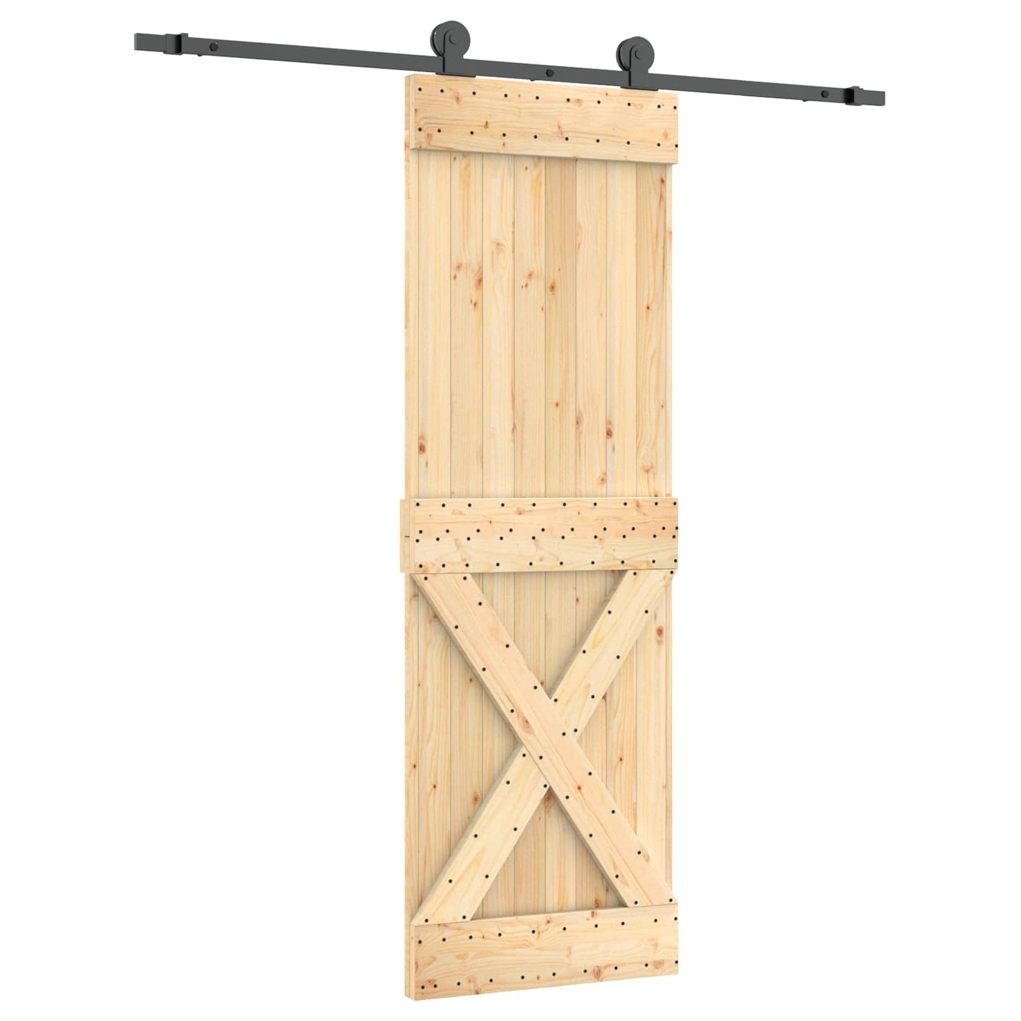 Csúszó ajtó Természetes és Fekete 70 x 210 cm Szilárd Fenyőfa