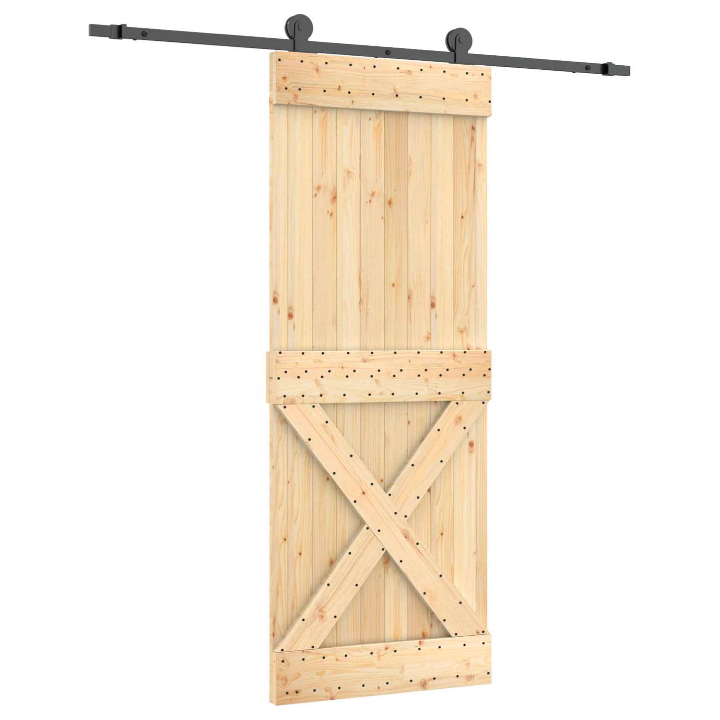 Csúszó ajtó Természetes és Fekete 80 x 210 cm Szilárd Fenyőfa