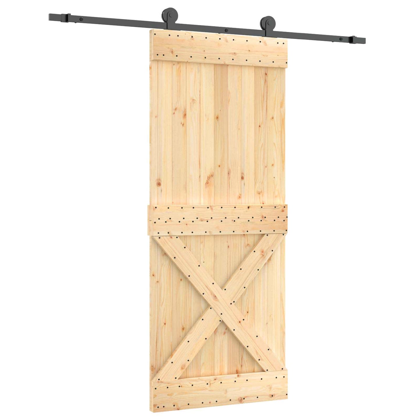 Csúszó ajtó Természetes és Fekete 85 x 210 cm Szilárd Fenyőfa